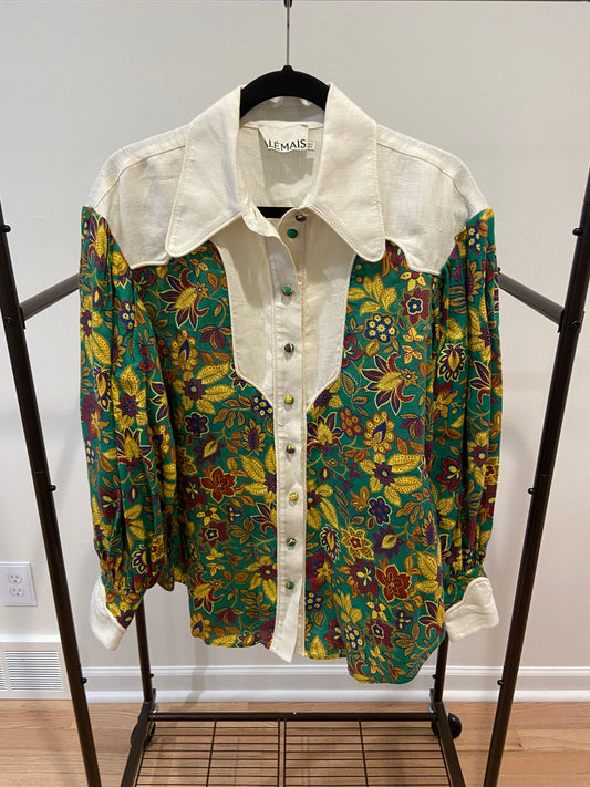 Alemais Isabella Paneled Floral-Print Linen Blouse size 8 US 4