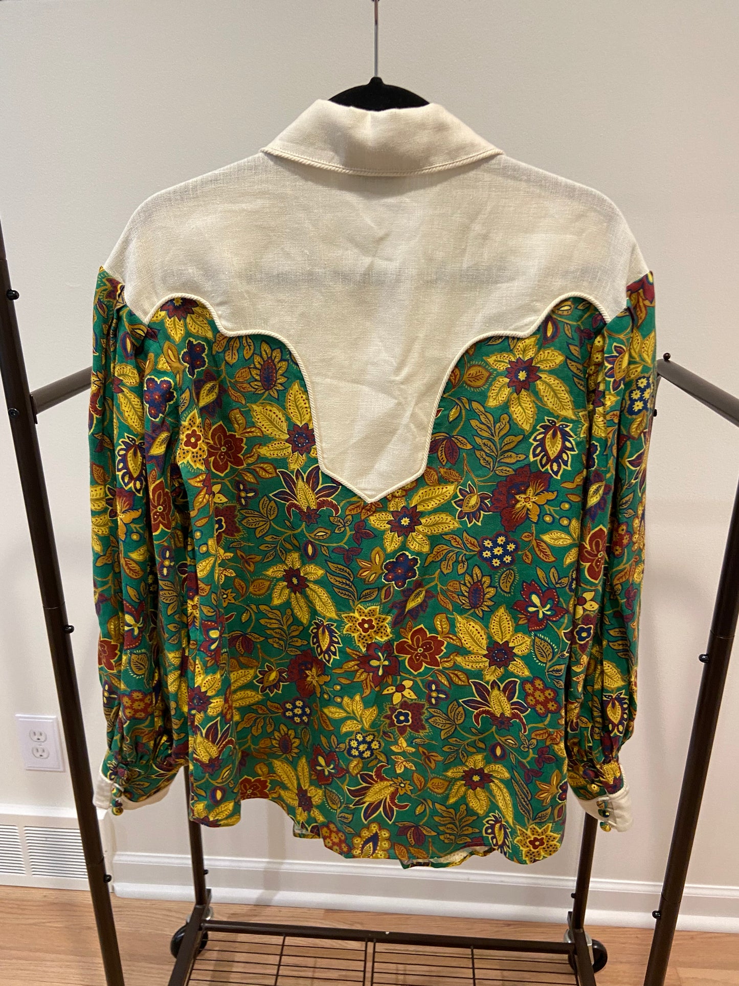 Alemais Isabella Paneled Floral-Print Linen Blouse size 8 US 4