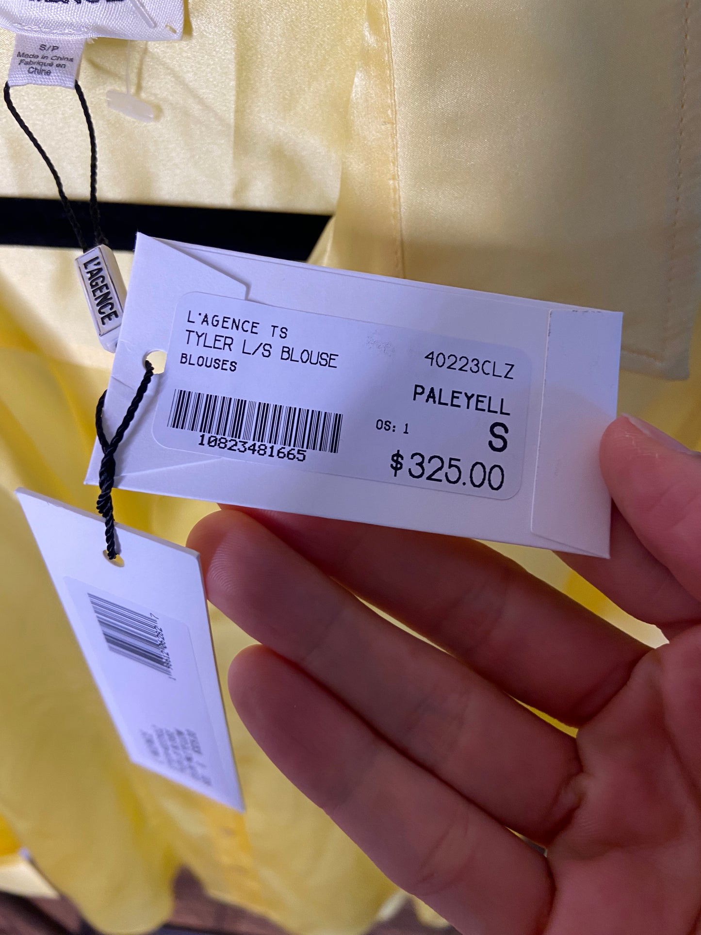 L'Agence Tyler Silk Blouse in Pale Yellow size S