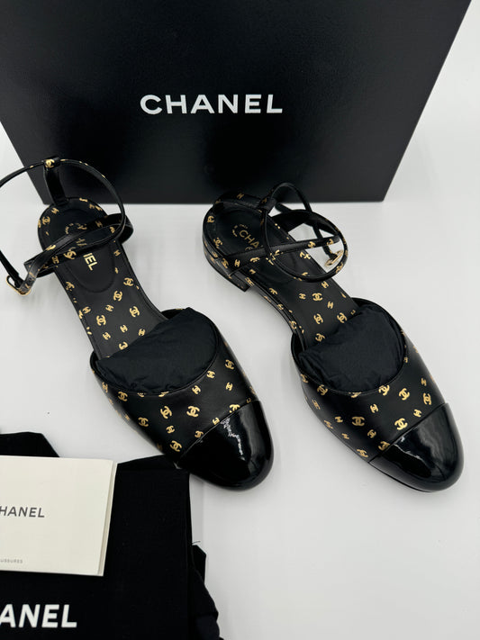 Chanel Printed Lambskin CC Slingback Flats size 40.5