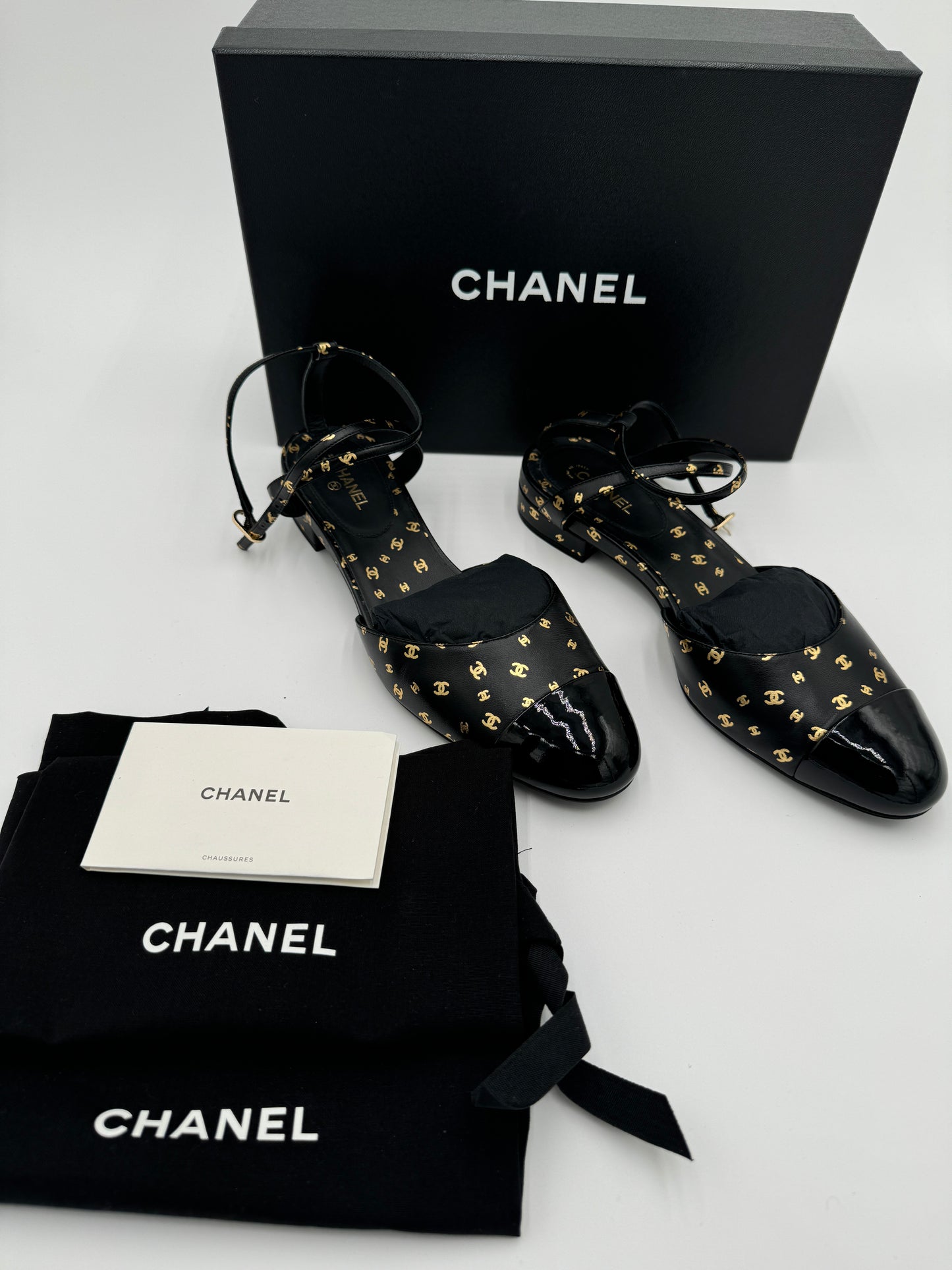 Chanel Printed Lambskin CC Slingback Flats size 40.5