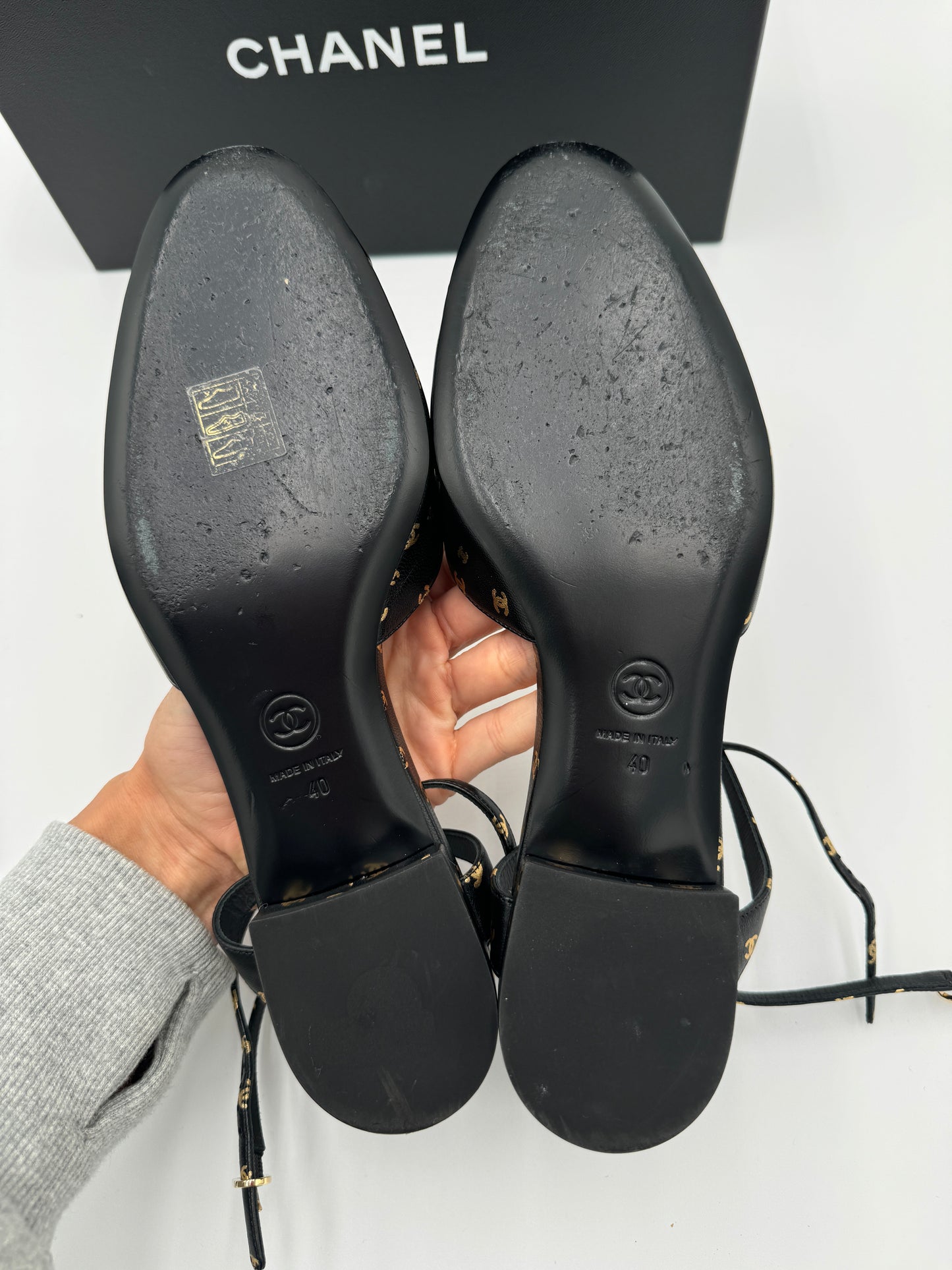 Chanel Printed Lambskin CC Slingback Flats size 40.5