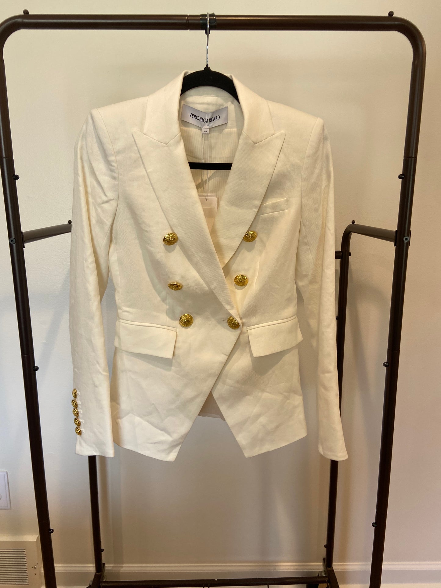 Veronica Beard Miller Dickey Jacket in White Gold Buttons size 00