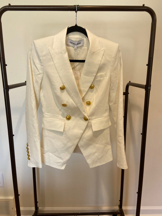 Veronica Beard Miller Dickey Jacket in White Gold Buttons size 00