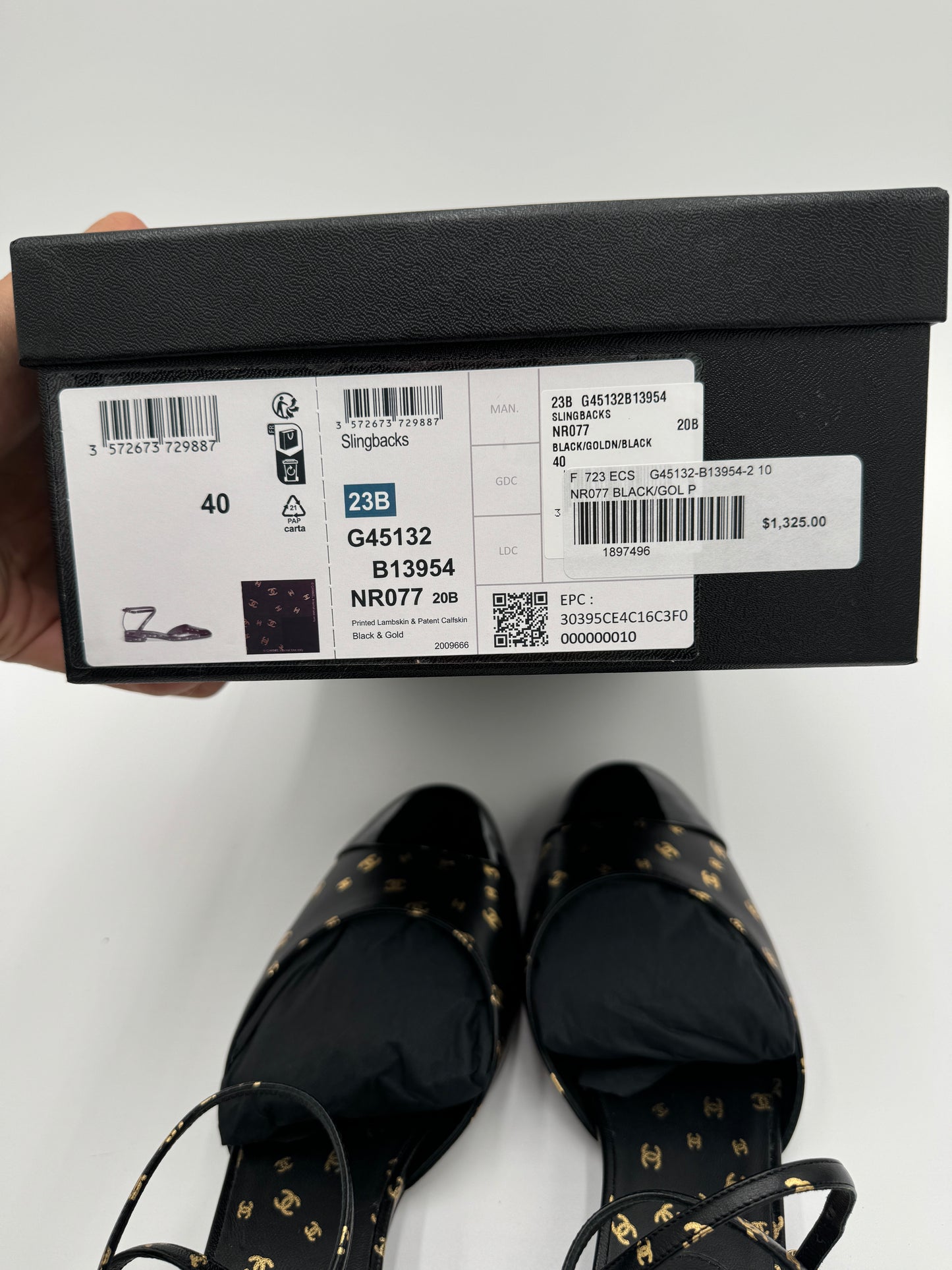 Chanel Printed Lambskin CC Slingback Flats size 40.5