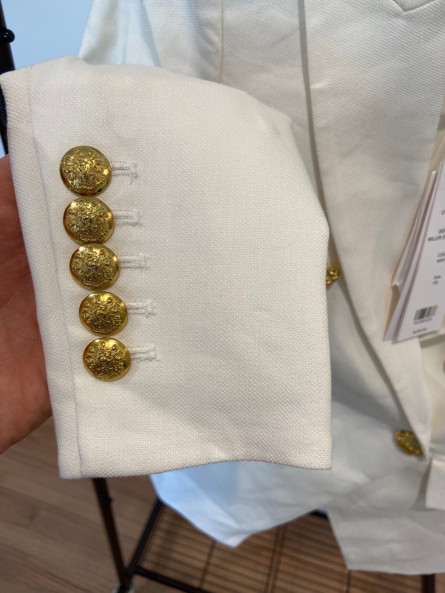 Veronica Beard Miller Dickey Jacket in White Gold Buttons size 00