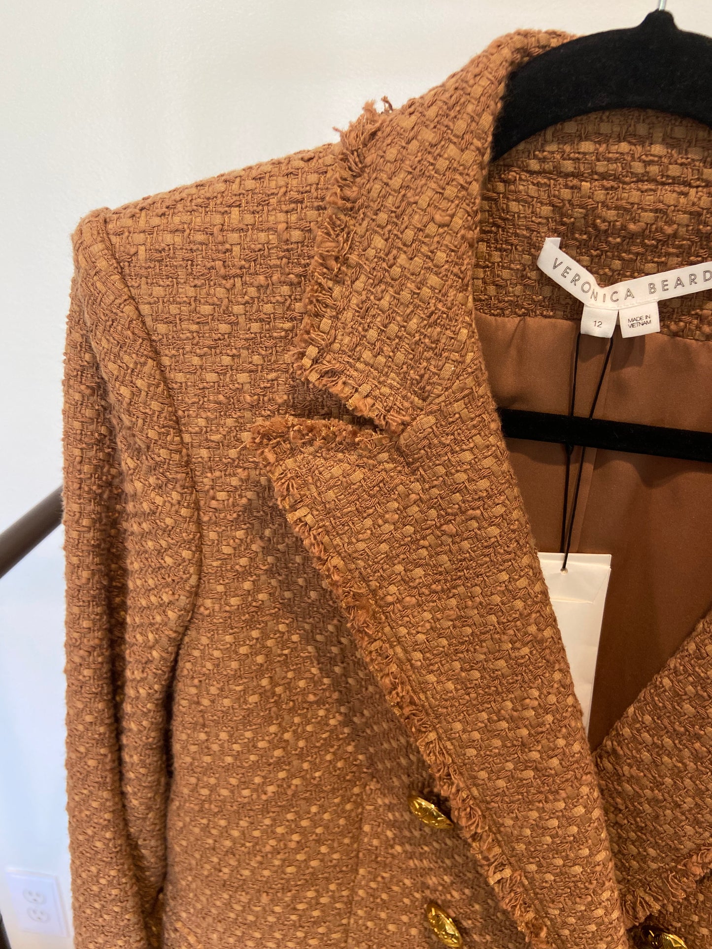 Veronica Beard Miller Dickey Double breasted Brown Tweed Blazer size 12