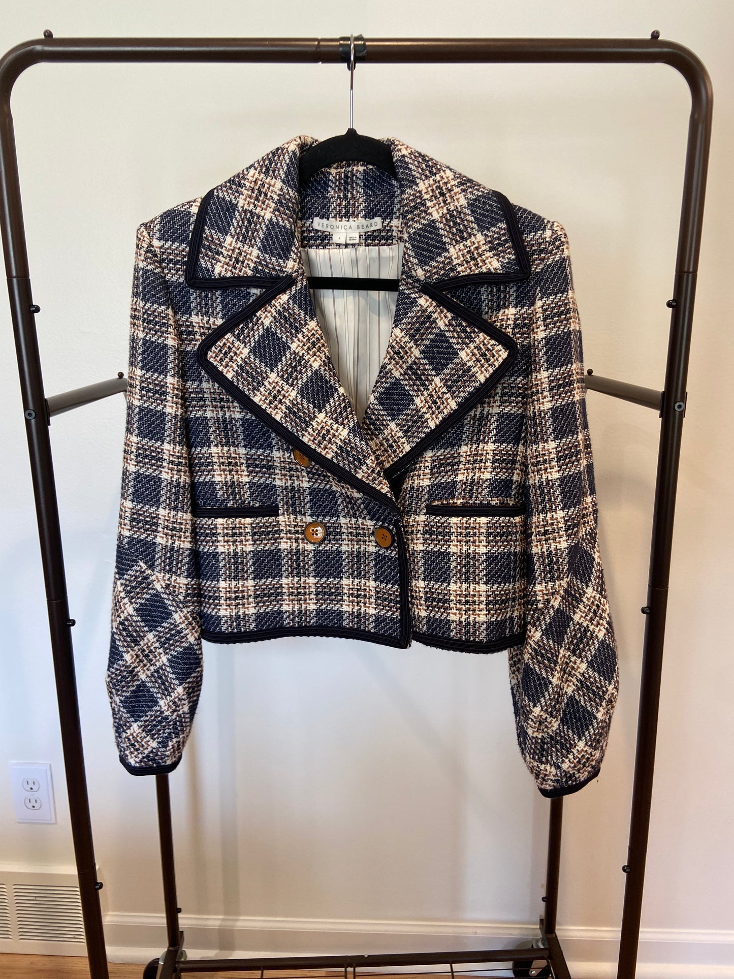 Veronica Beard Aise Double-Breasted Cotton Plaid Jacket size 4