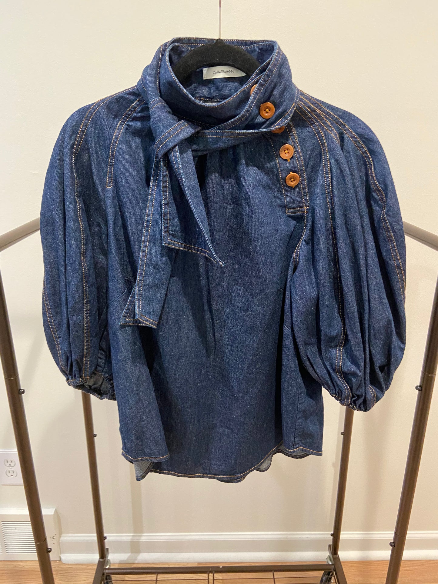 Zimmermann Gathered Denim Blouse size 2 US 8