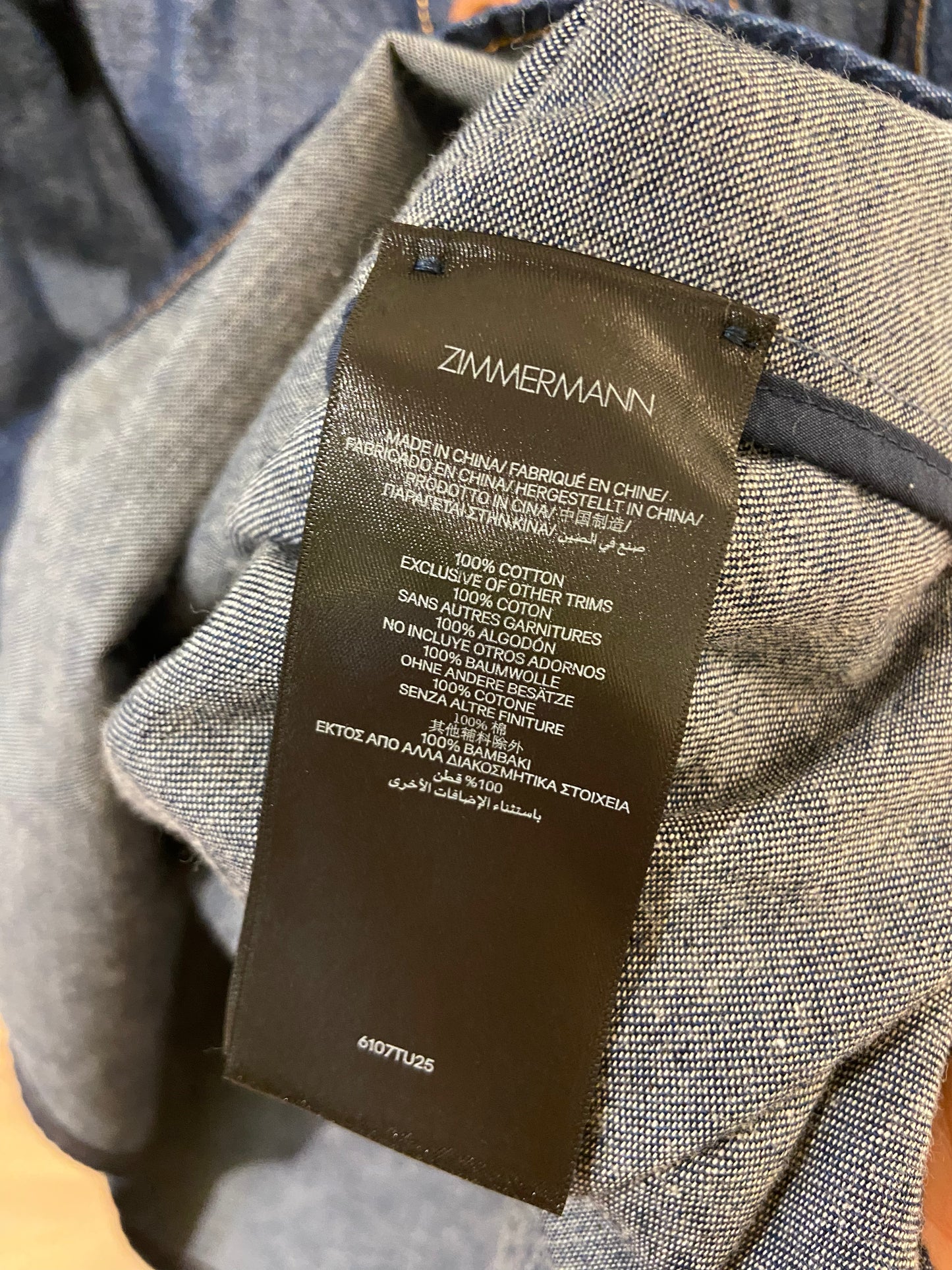 Zimmermann Gathered Denim Blouse size 2 US 8
