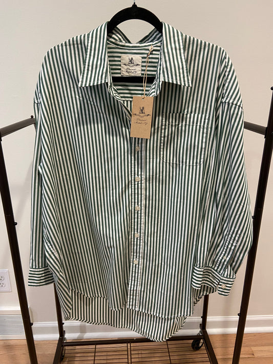Denimist Button Front Shirt Green Stripe size XS