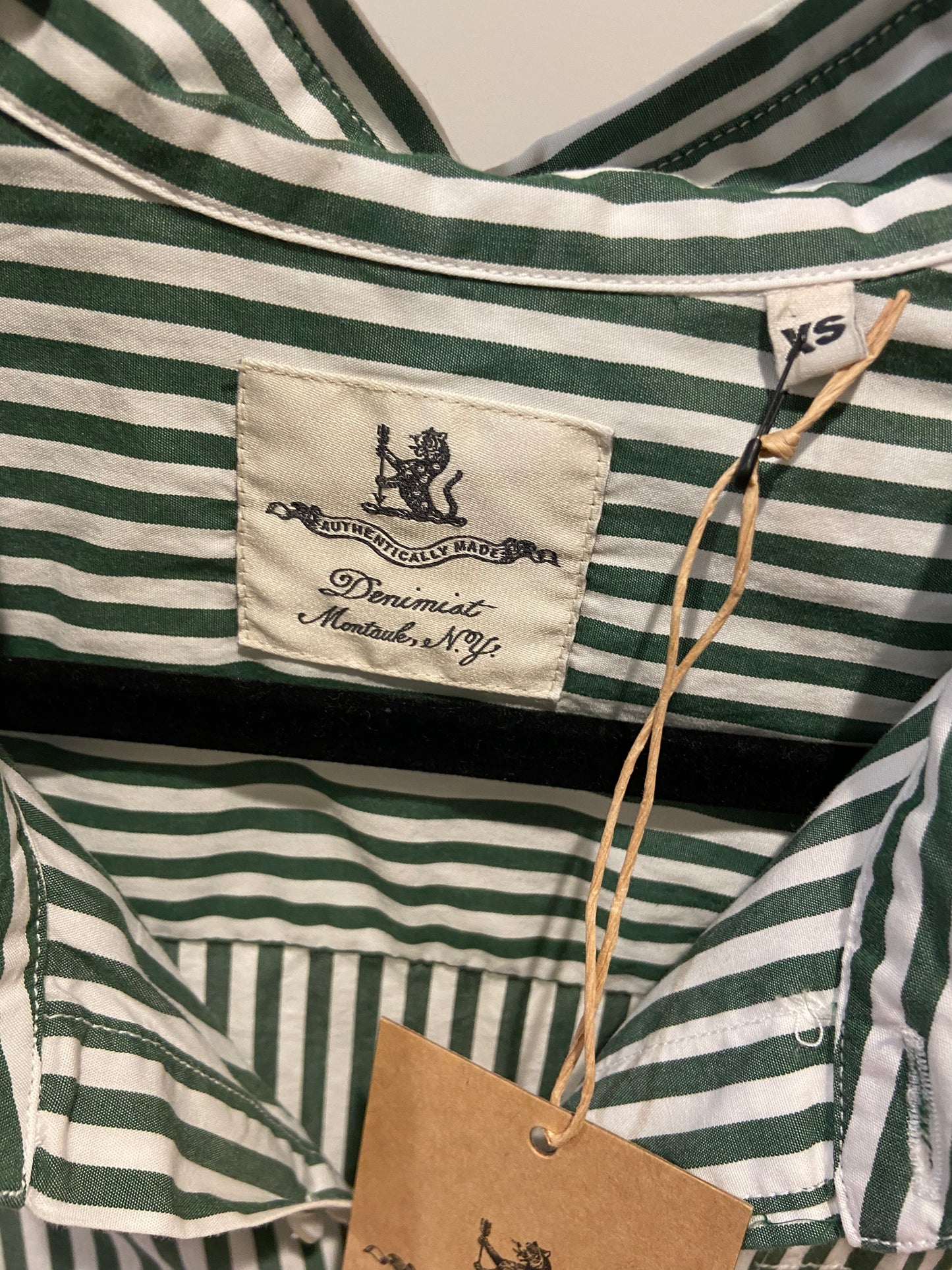 Denimist Button Front Shirt Green Stripe size XS