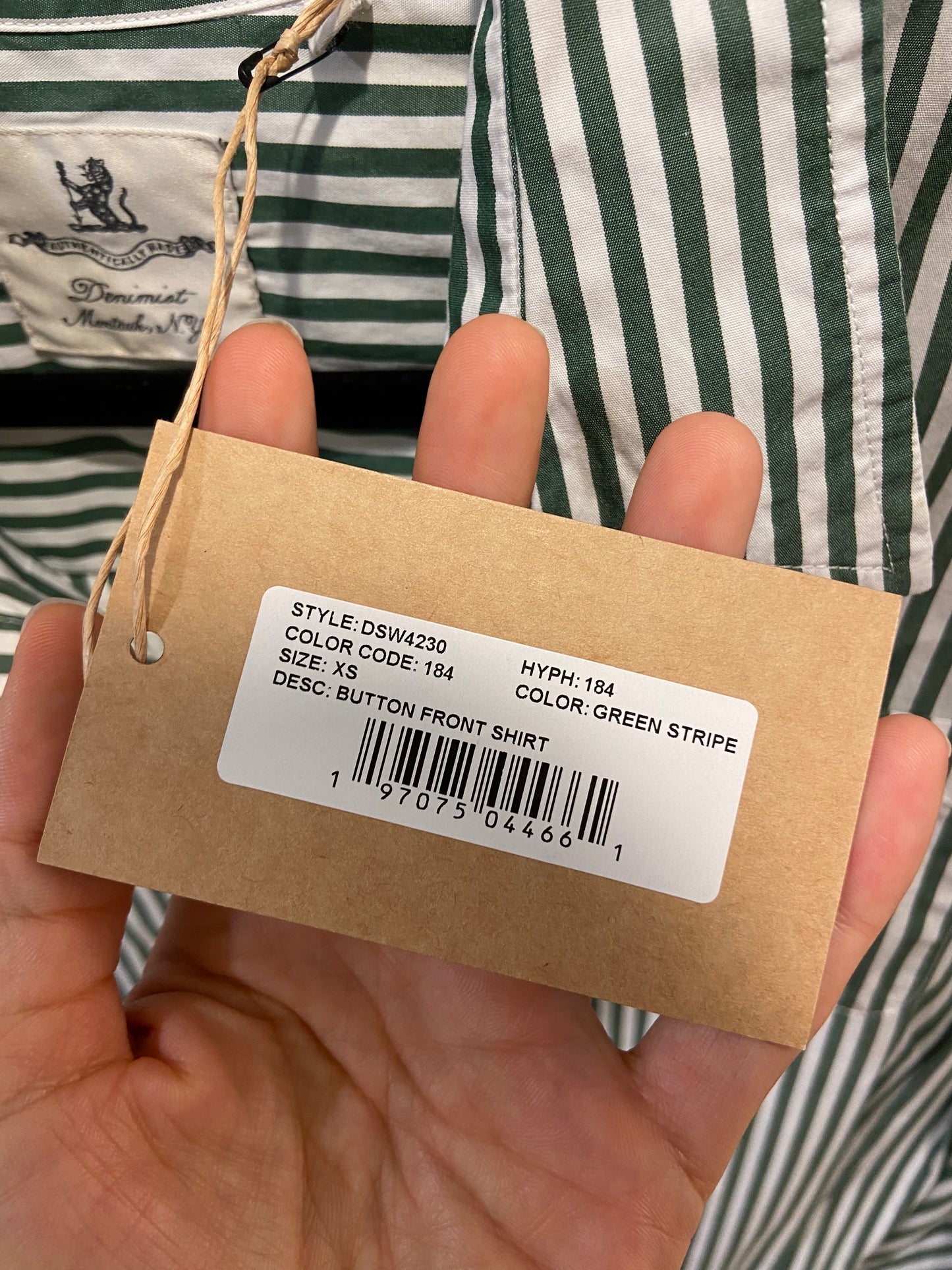Denimist Button Front Shirt Green Stripe size XS
