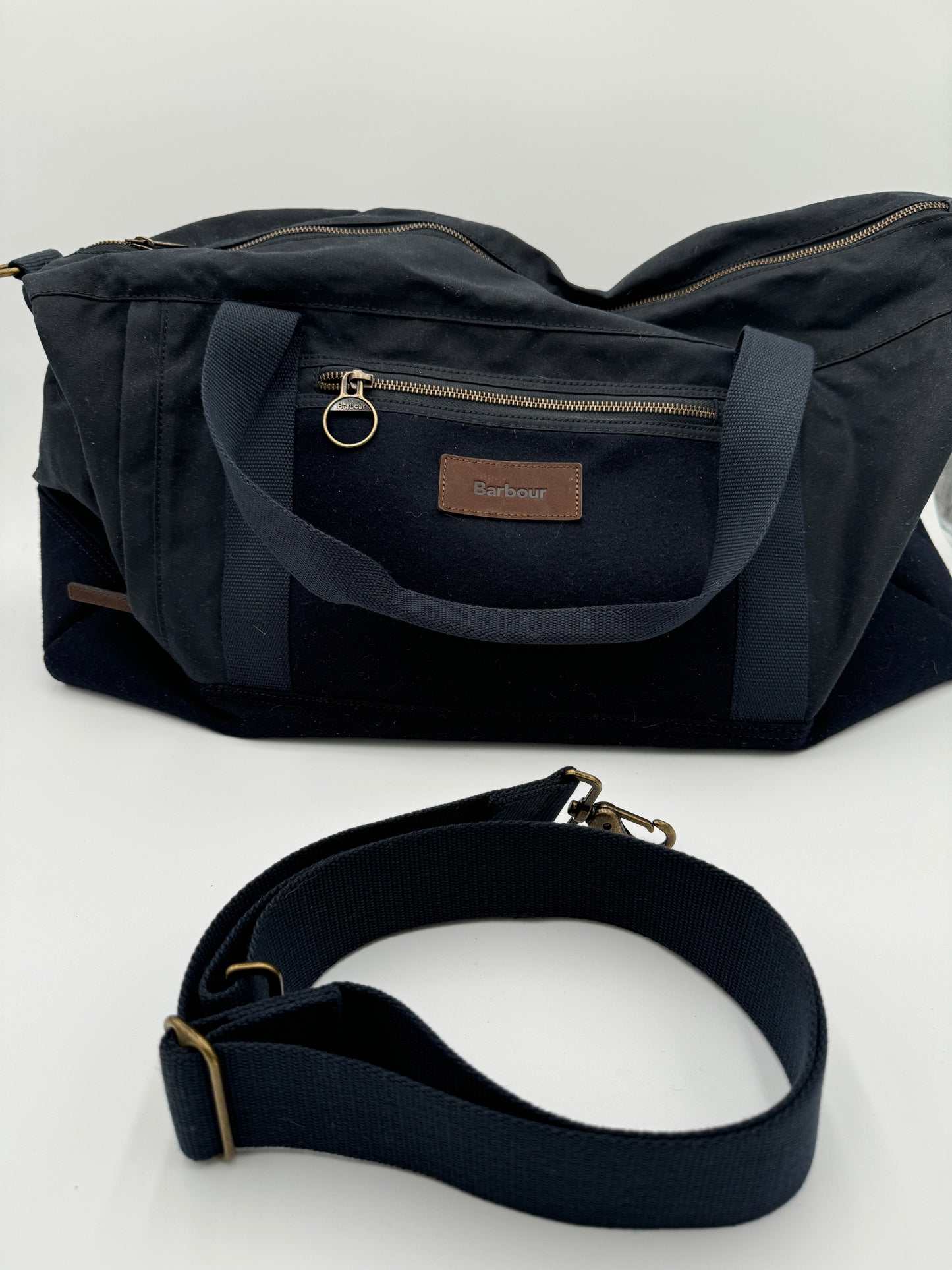 Barbour Waxed Navy Blue Holdall Duffle Bag
