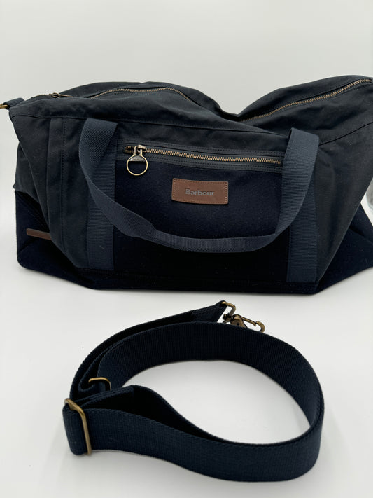 Barbour Waxed Navy Blue Holdall Duffle Bag