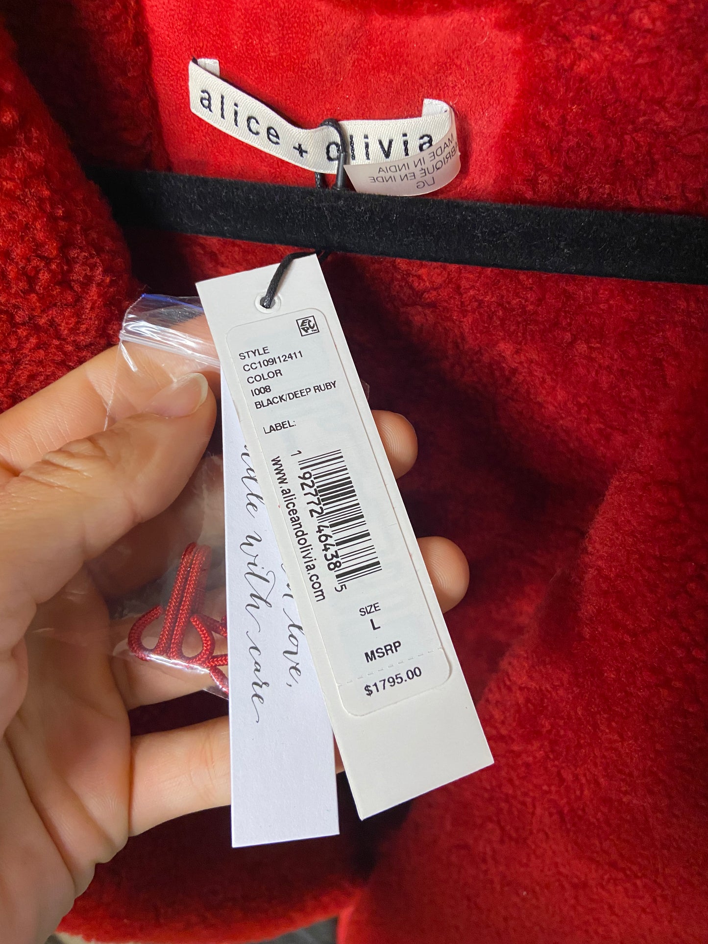Alice and Olivia Luisana Combo Leather Shearling Coat size L