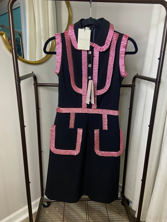 Gucci Jersey Shirtdress With Metallic Trim In Black size XS