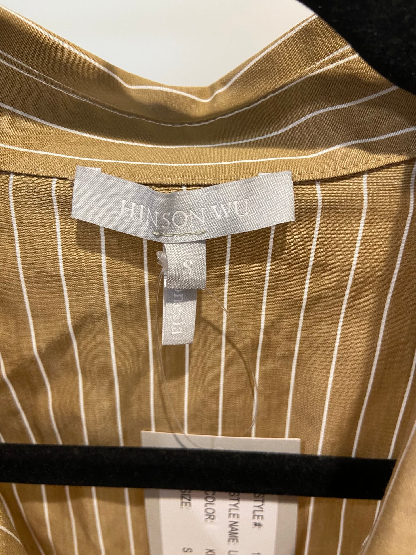Hinson Wu Lilian Elbow Sleeve Pencil Stripe Shirt in Khaki/White Stripe size S
