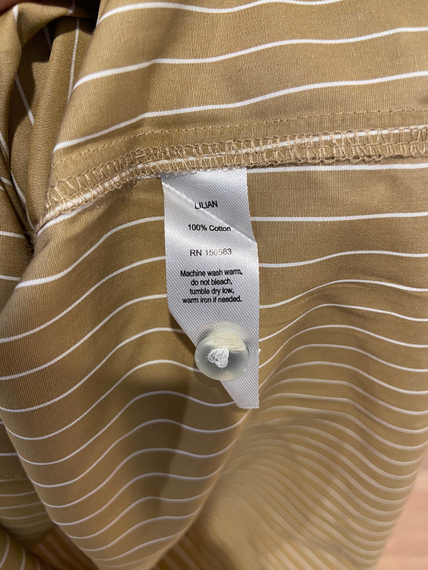 Hinson Wu Lilian Elbow Sleeve Pencil Stripe Shirt in Khaki/White Stripe size S