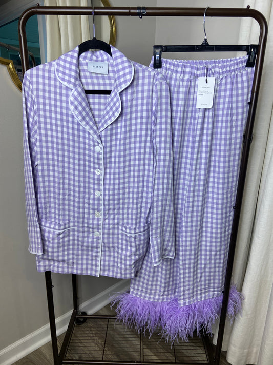 Sleeper Feather Gingham Purple Pajamas size XS