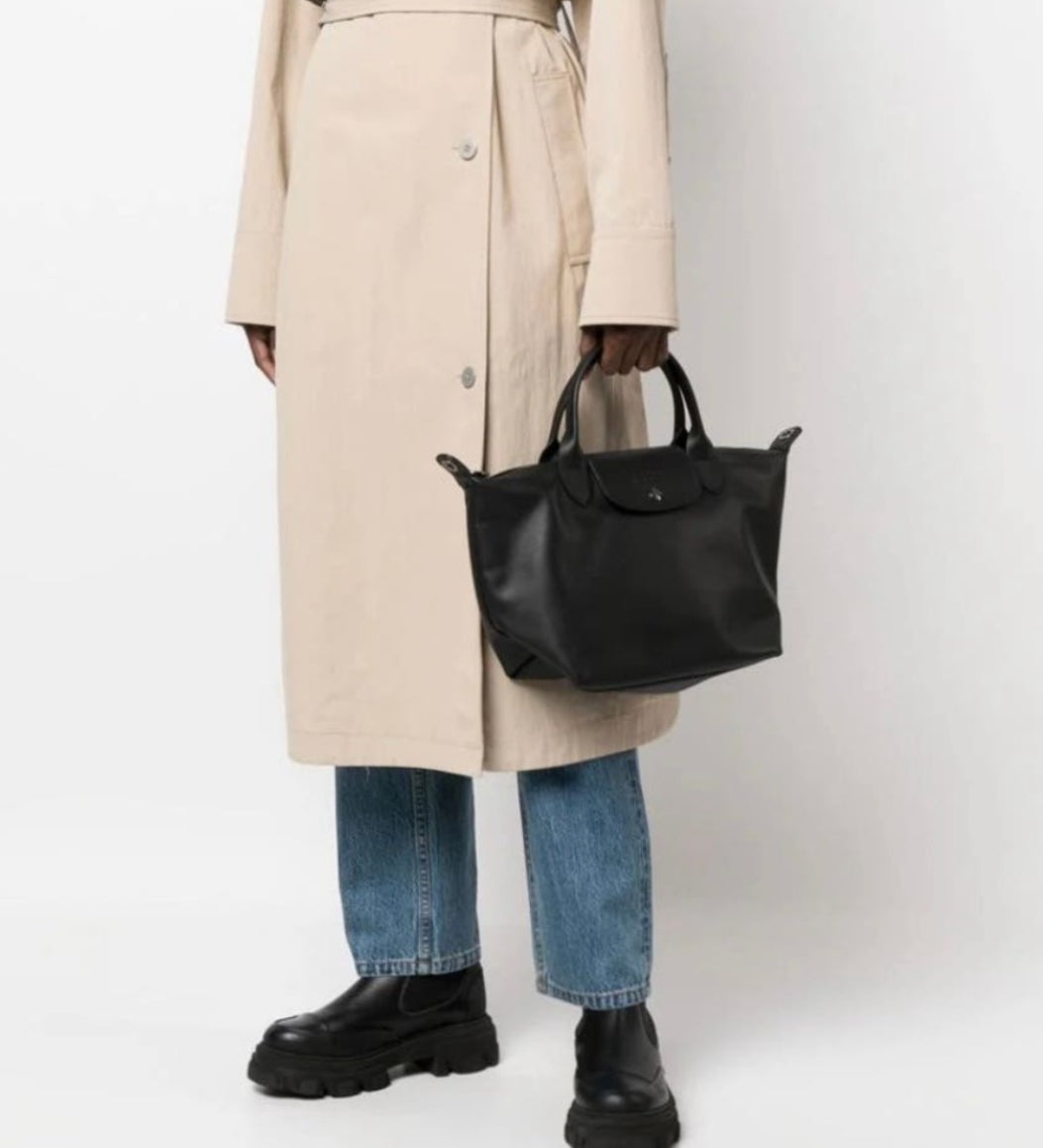 Longchamp Le Pliage Cuir Leather Small Tote Black
