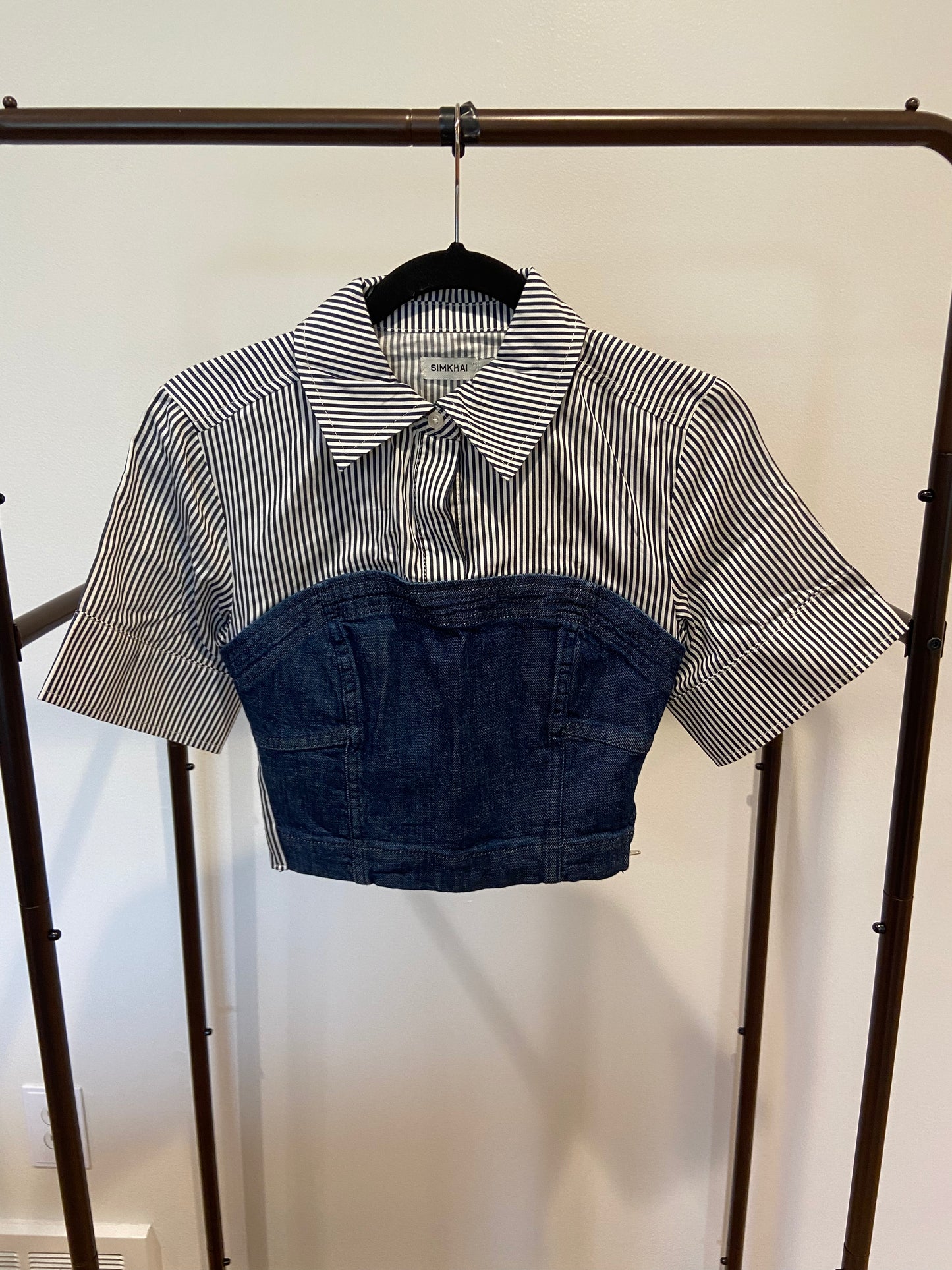 Simkhai Indigo Stripes Adams Shirt and Kori Double Waistband Jeans size 0/S