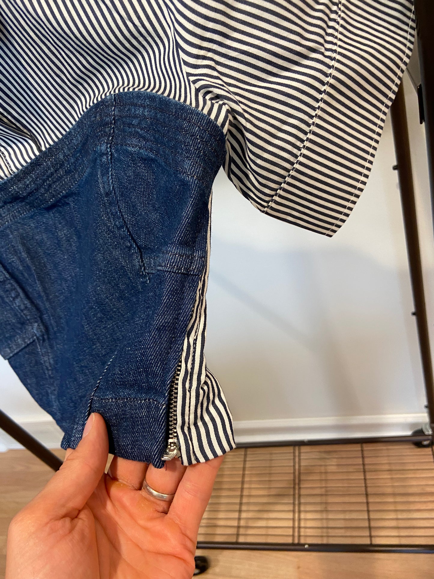 Simkhai Indigo Stripes Adams Shirt and Kori Double Waistband Jeans size 0/S