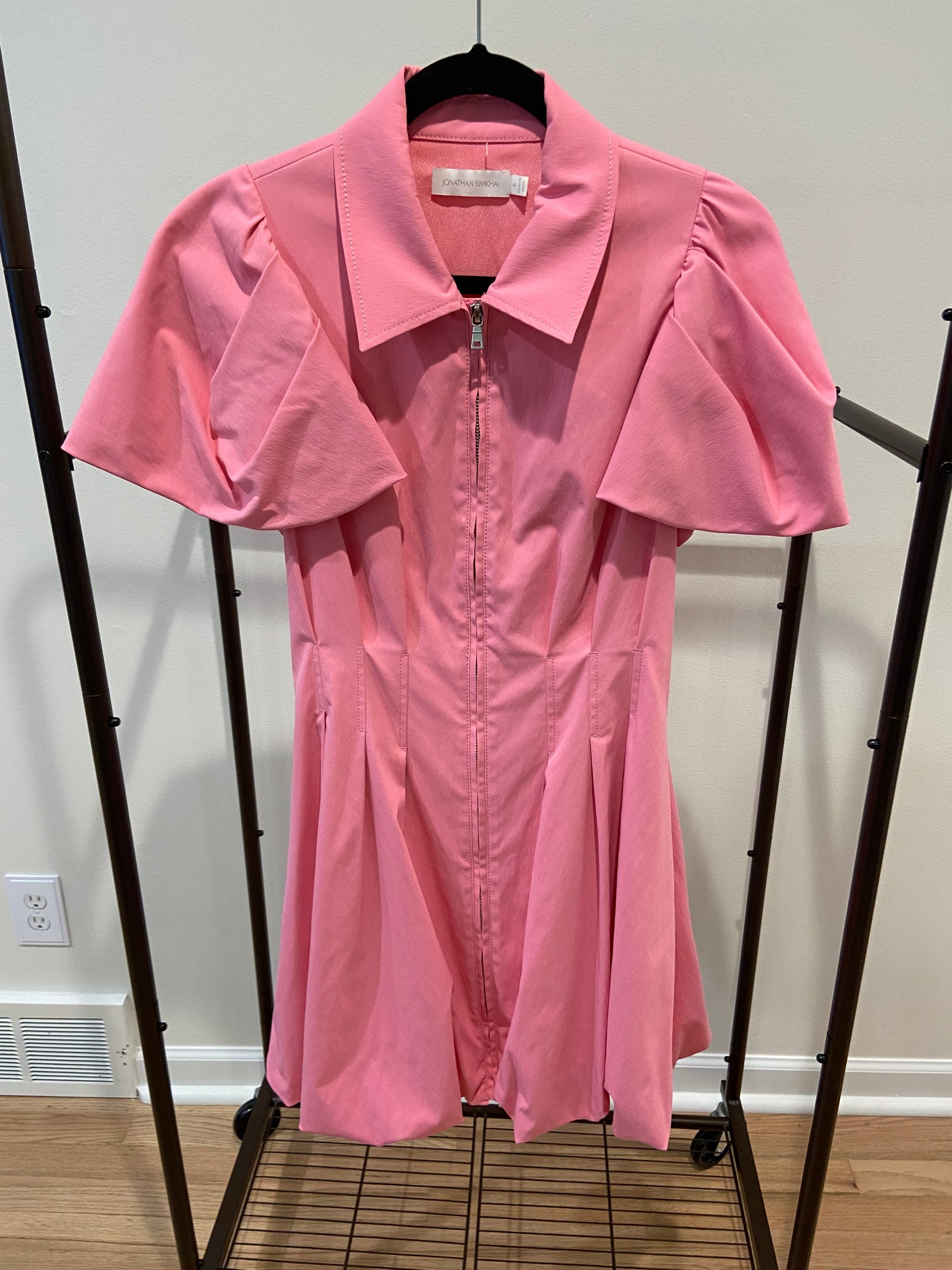 Jonathan Simkhai Callista Zip-Front Tech Puff-Sleeve Mini Dress size 6