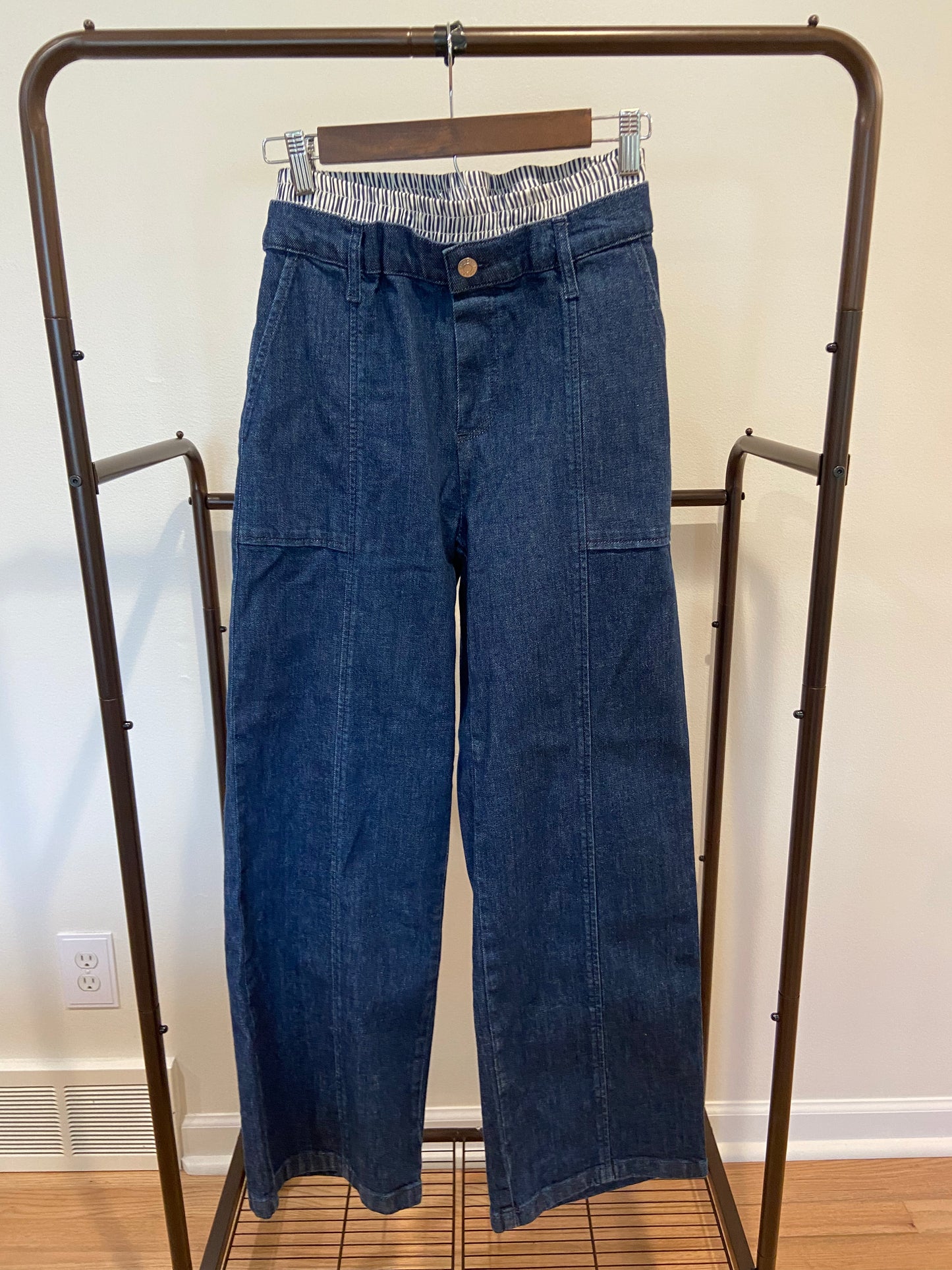 Simkhai Indigo Stripes Adams Shirt and Kori Double Waistband Jeans size 0/S