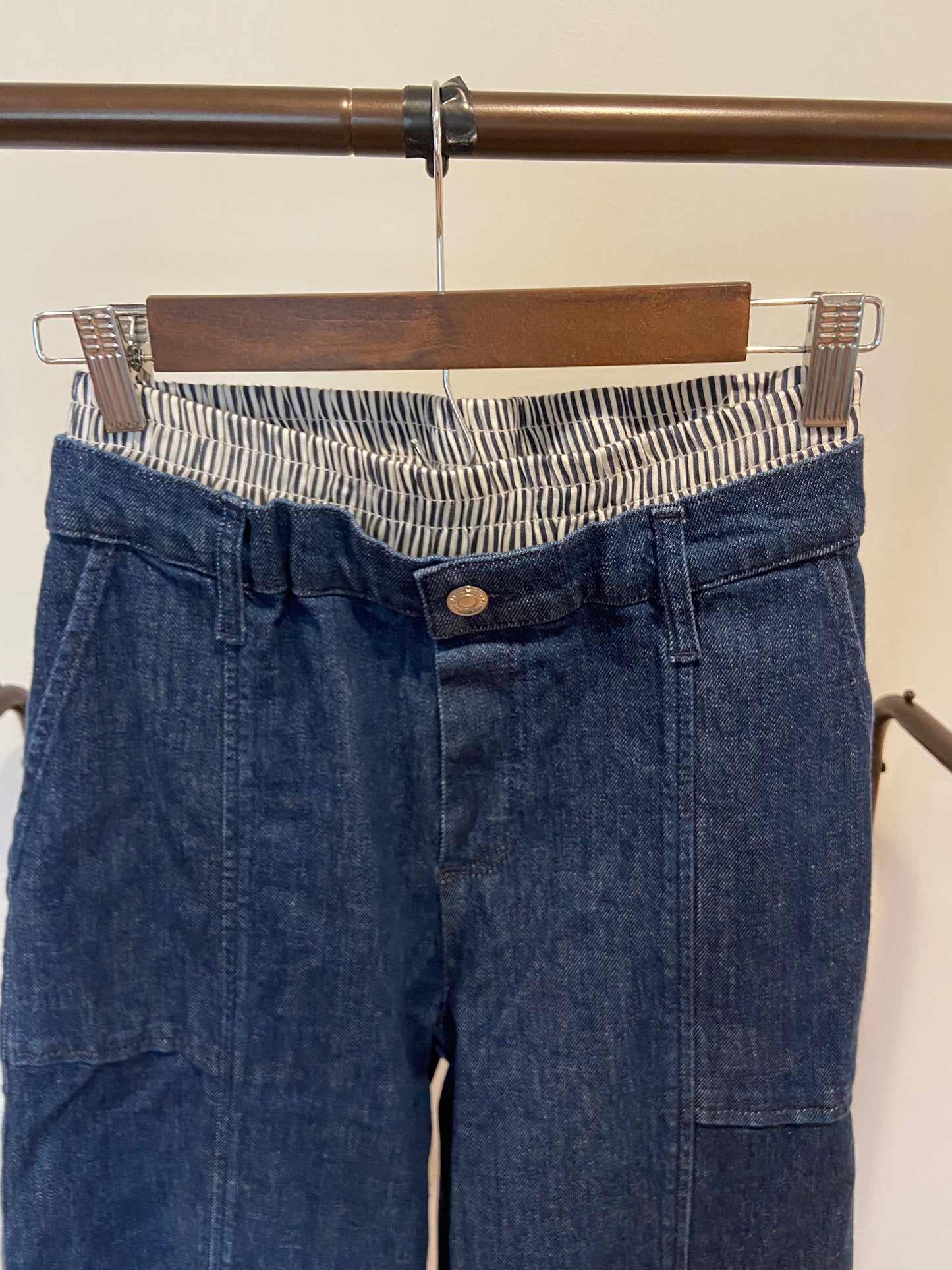 Simkhai Indigo Stripes Adams Shirt and Kori Double Waistband Jeans size 0/S