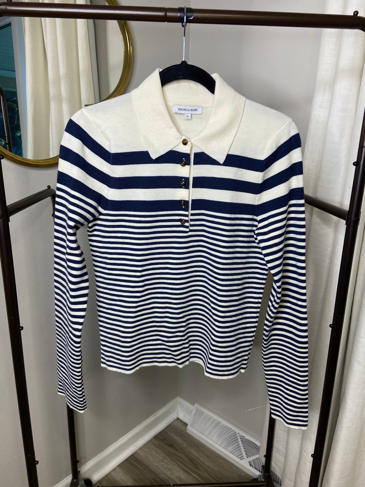 Veronica Beard Raj Striped Polo Sweater size M
