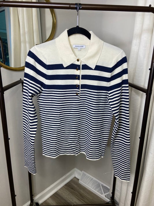 Veronica Beard Raj Striped Polo Sweater size M