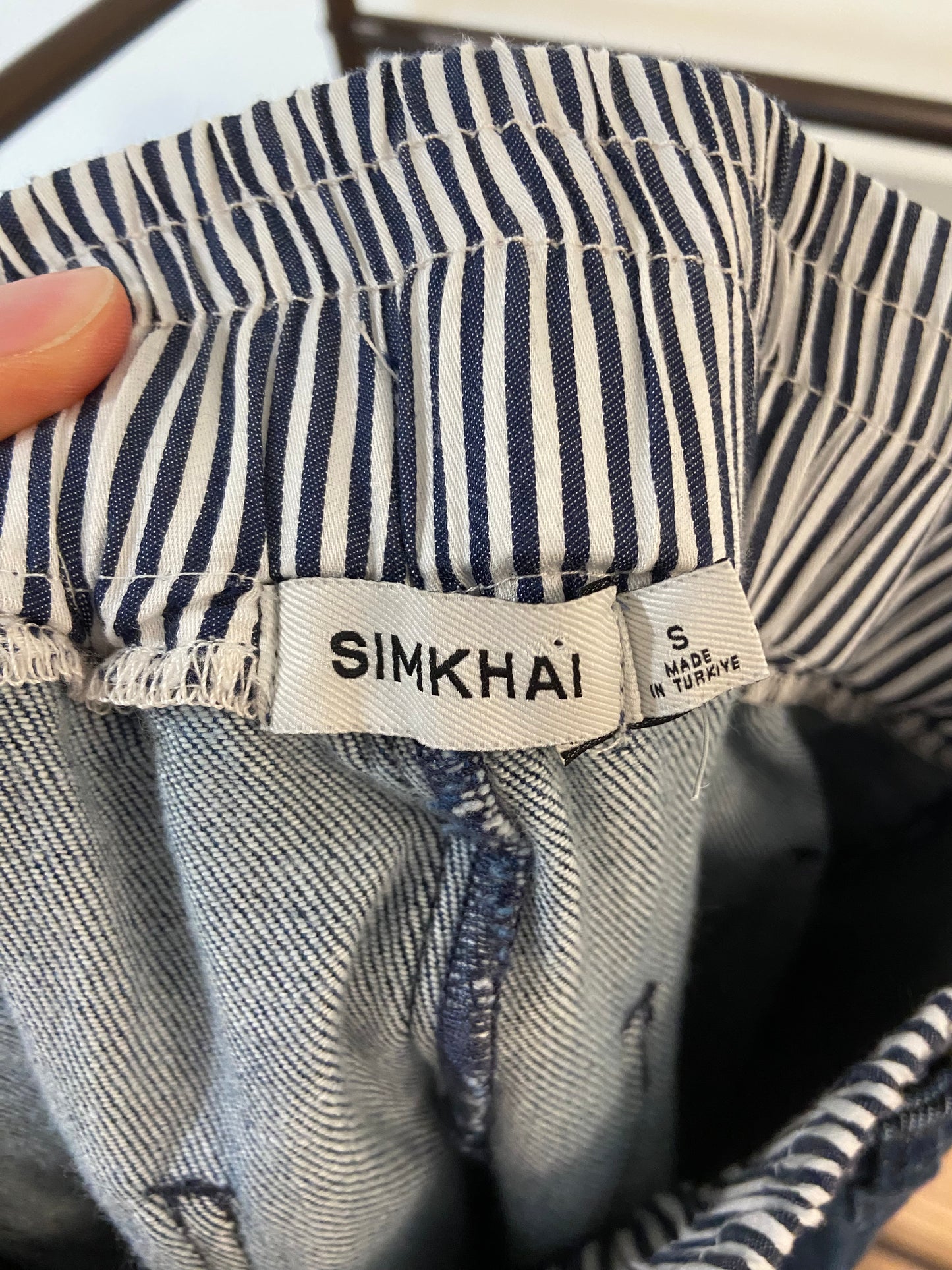 Simkhai Indigo Stripes Adams Shirt and Kori Double Waistband Jeans size 0/S