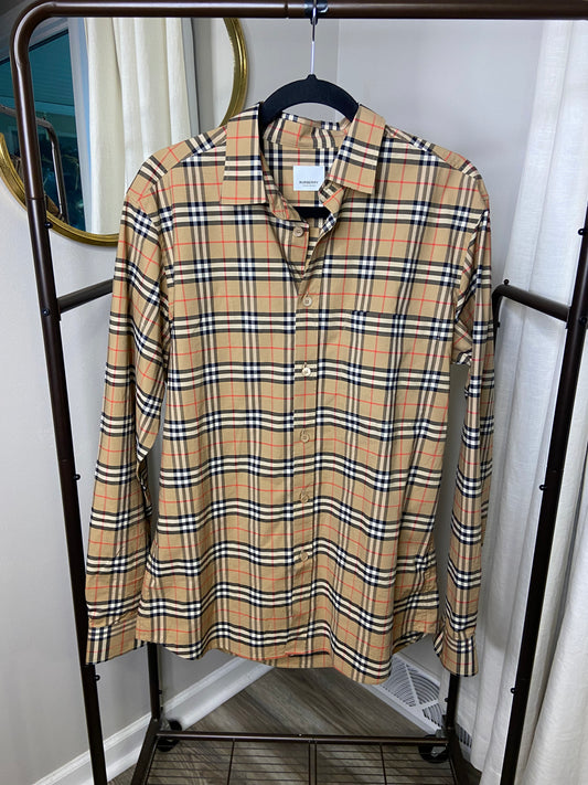 Burberry Simpson Check Cotton Stretch Shirt size L MEN'S