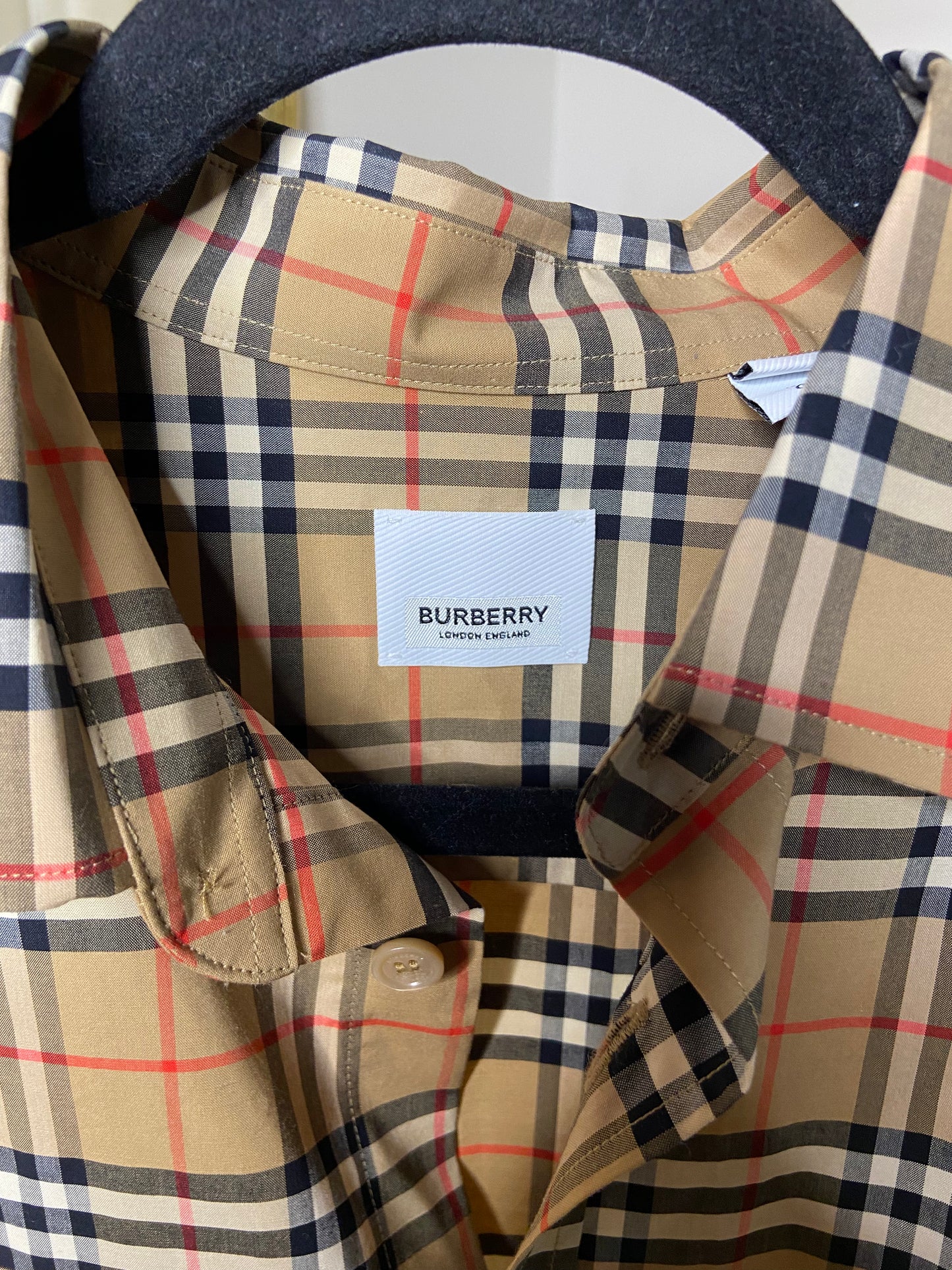 Burberry Simpson Check Cotton Stretch Shirt size L MEN'S
