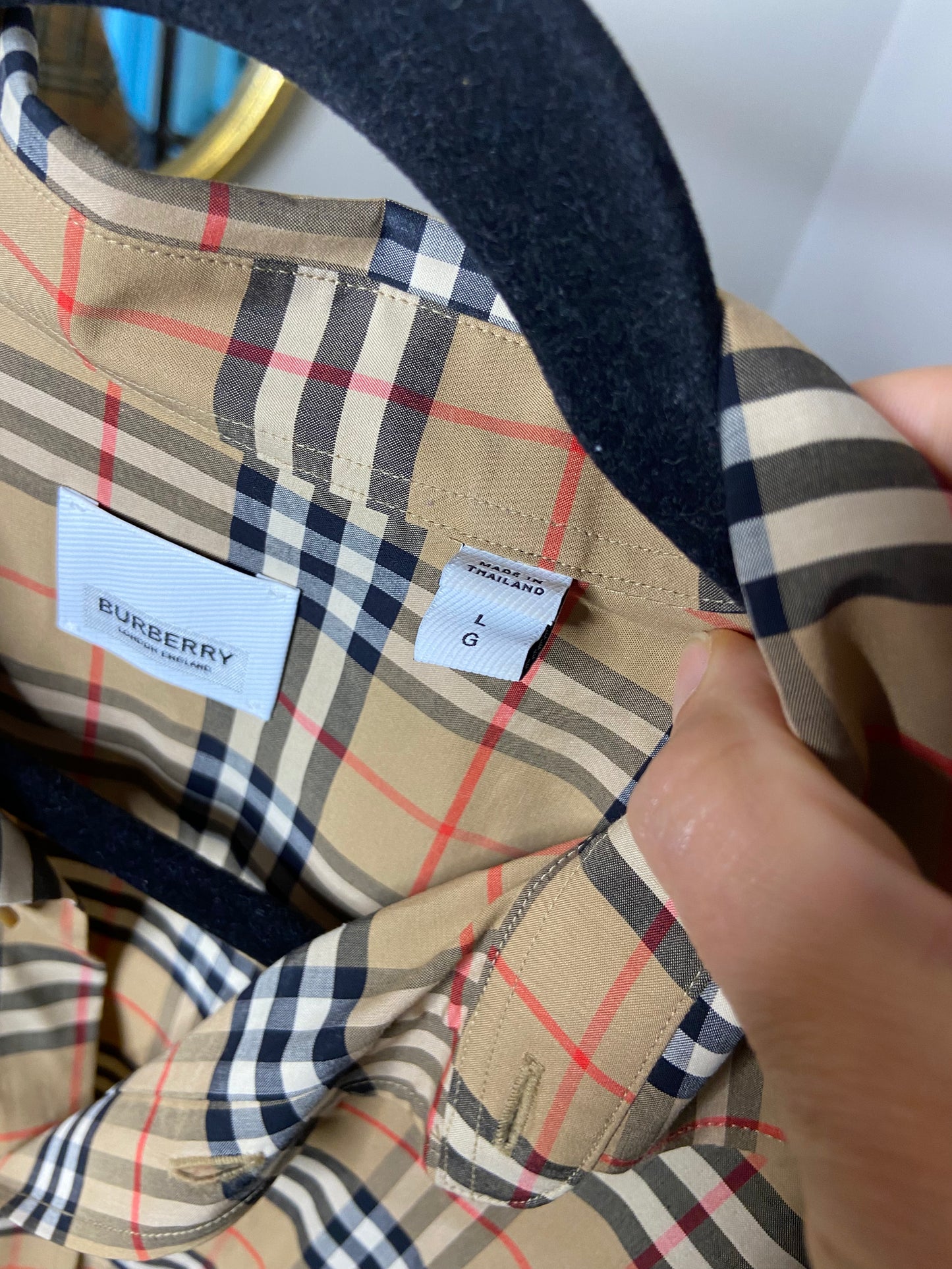 Burberry Simpson Check Cotton Stretch Shirt size L MEN'S