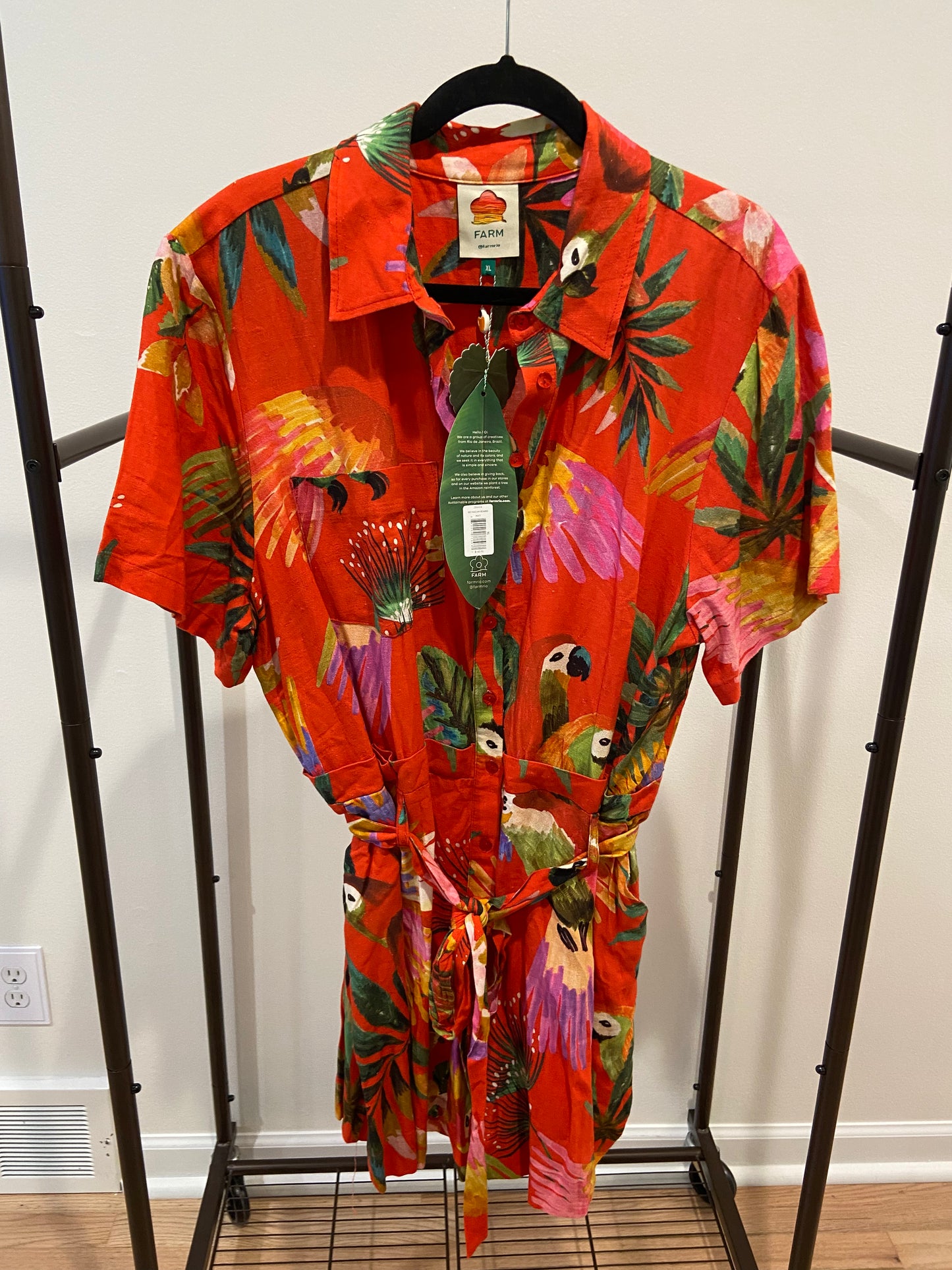 Farm Rio Red Macaw Romper size XL