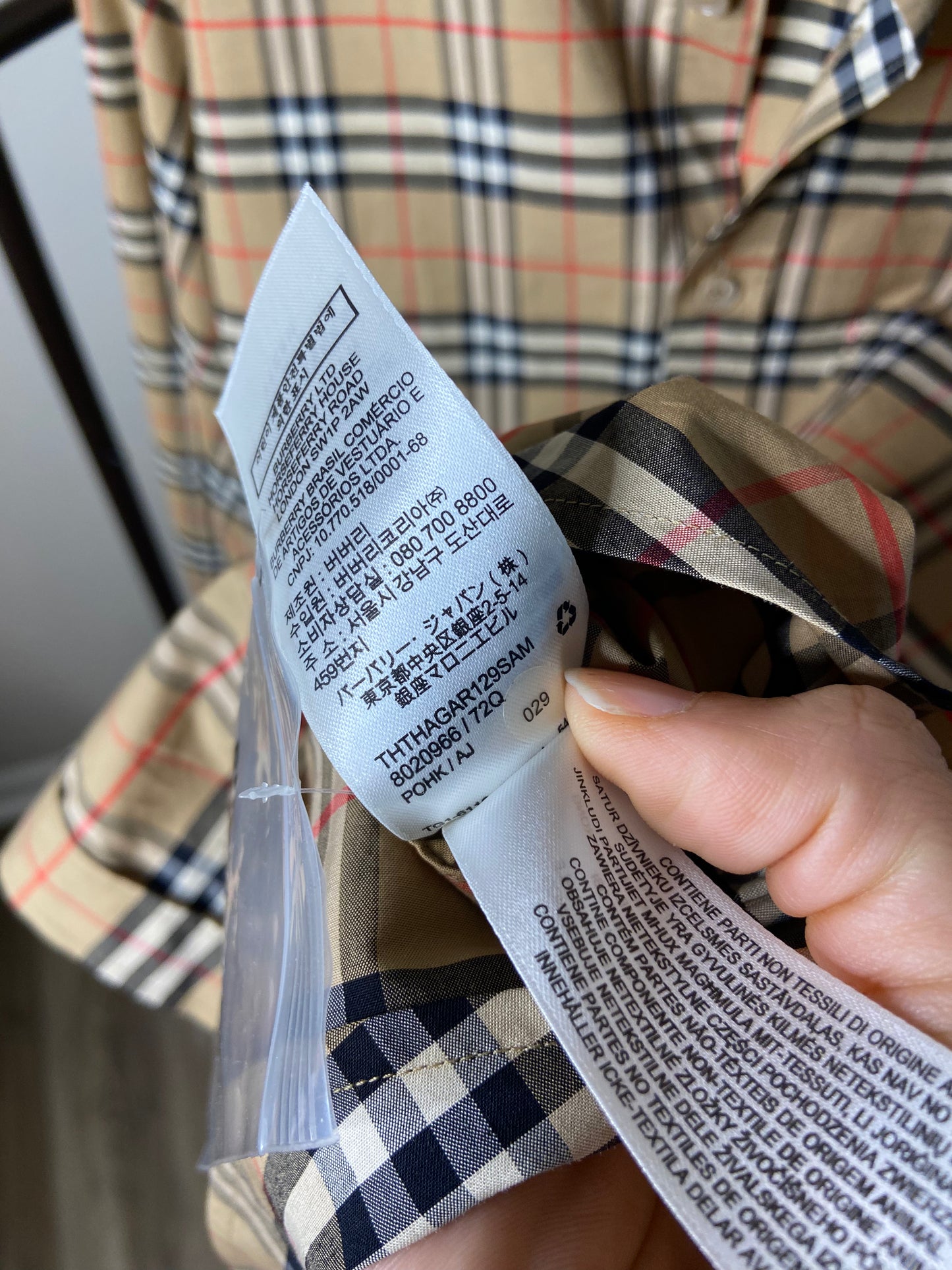 Burberry Simpson Check Cotton Stretch Shirt size L MEN'S