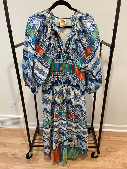 Farm Rio Blue Palms Midi Dress size S