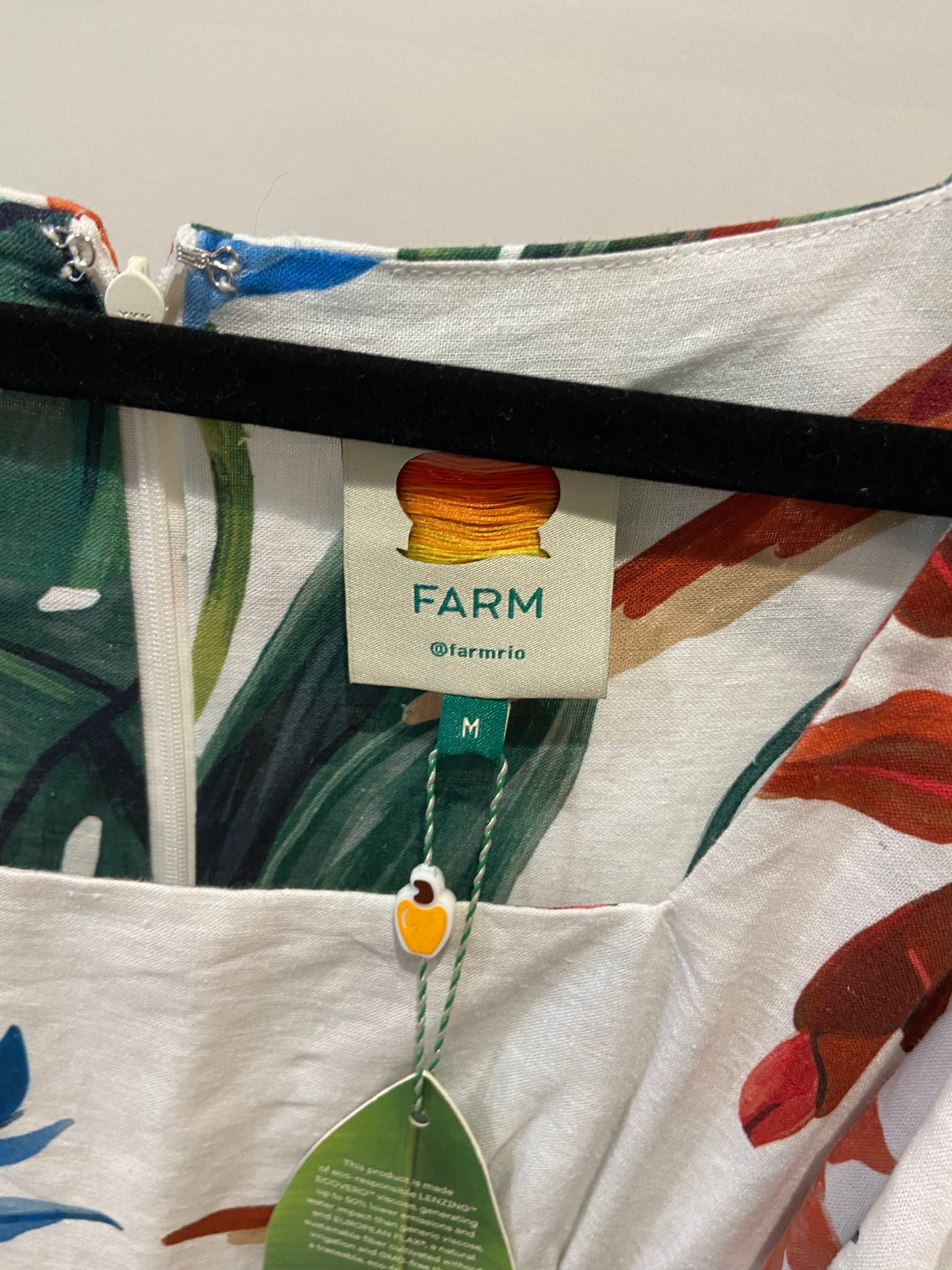 Farm Rio Midnight Macaw Fiesta Linen Blend Puff-Sleeve Midi Dress size M