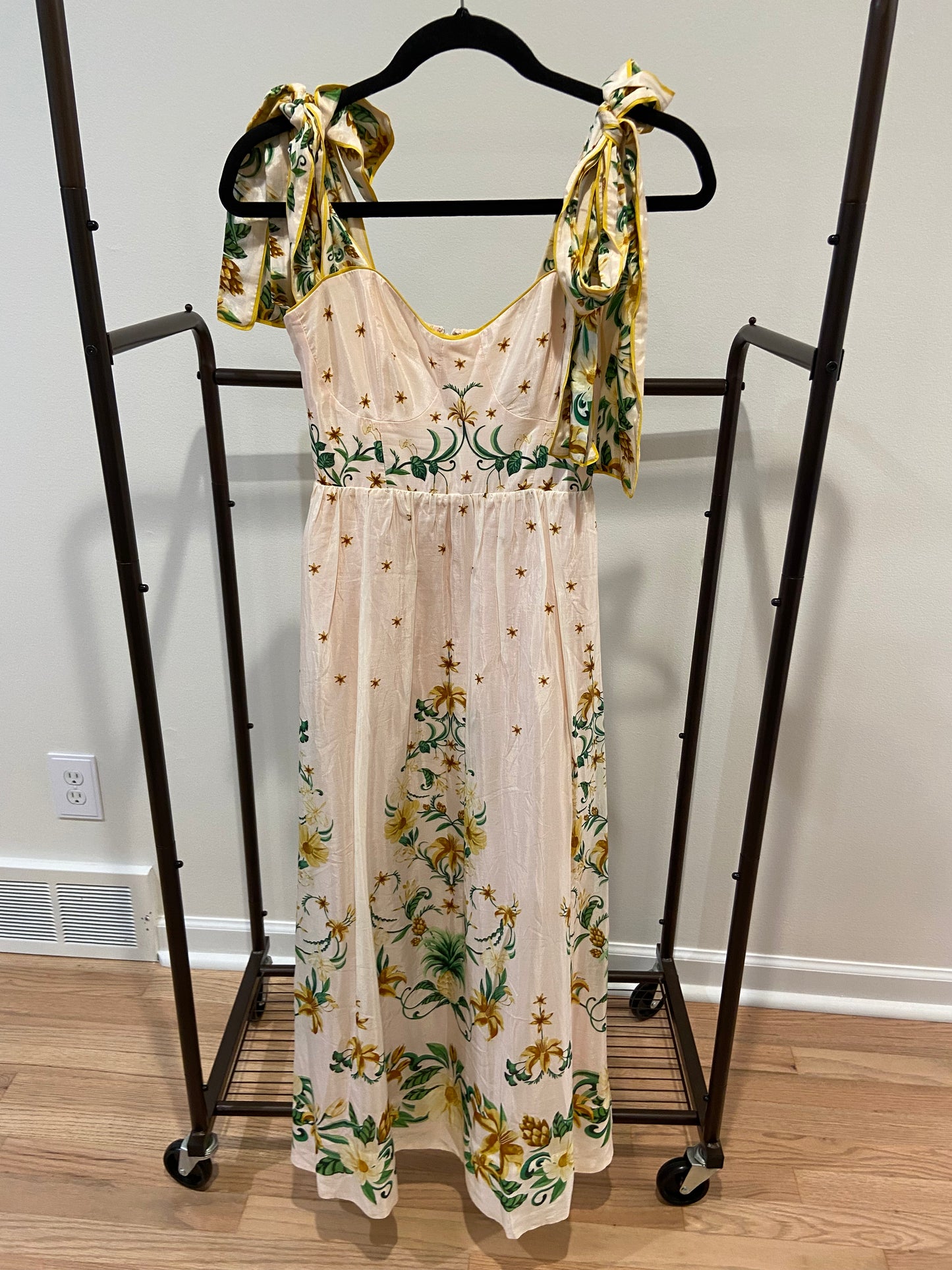 Farm Rio Botanical Beauty Laces Cup Midi Dress size XS