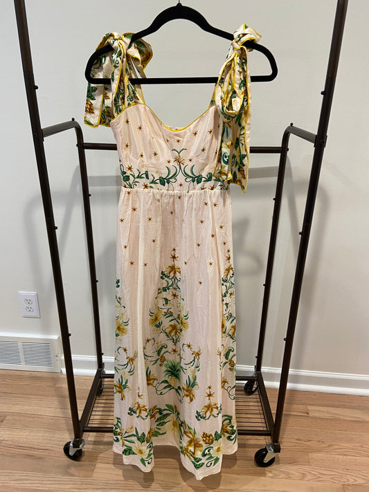 Farm Rio Botanical Beauty Laces Cup Midi Dress size XS