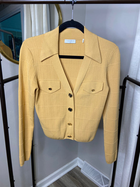Sandro Camel Suzie Ribbed Knit Cardigan size L