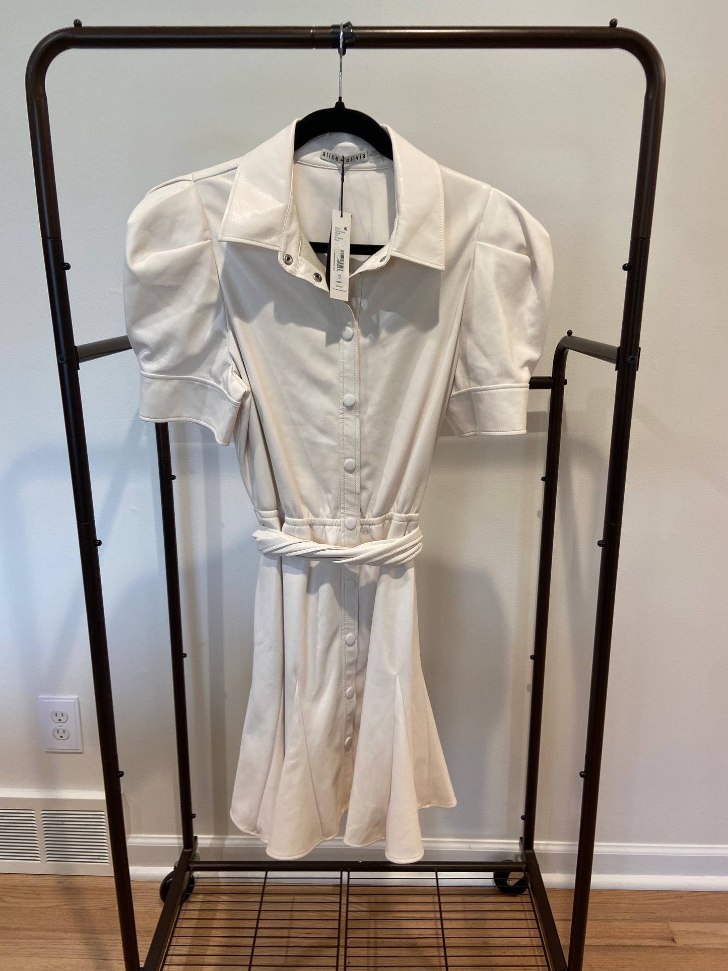 Alice and Olivia Off White Vegan Leather Lurlene Mini Dress size 10