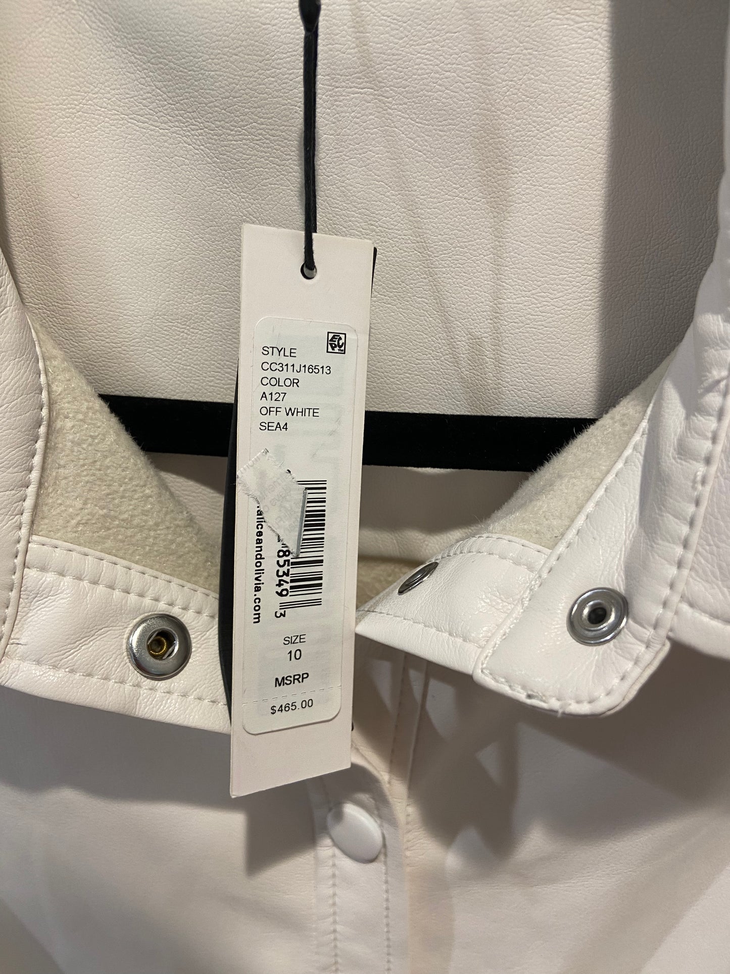 Alice and Olivia Off White Vegan Leather Lurlene Mini Dress size 10