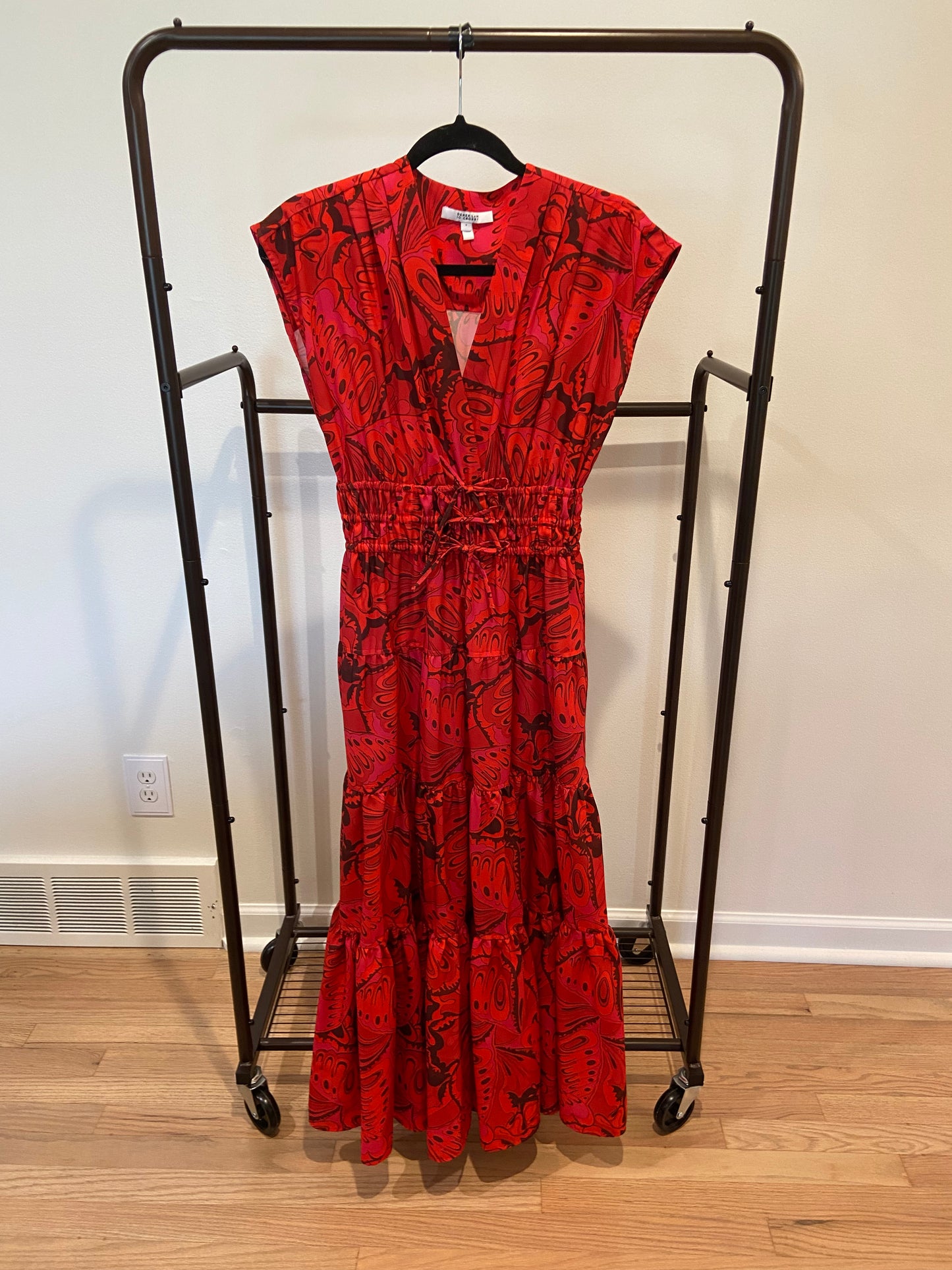 Derek Lam Fatima Tiered Printed Satin-Crepe Midi Dress size 0