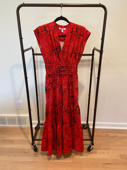 Derek Lam Fatima Tiered Printed Satin-Crepe Midi Dress size 0