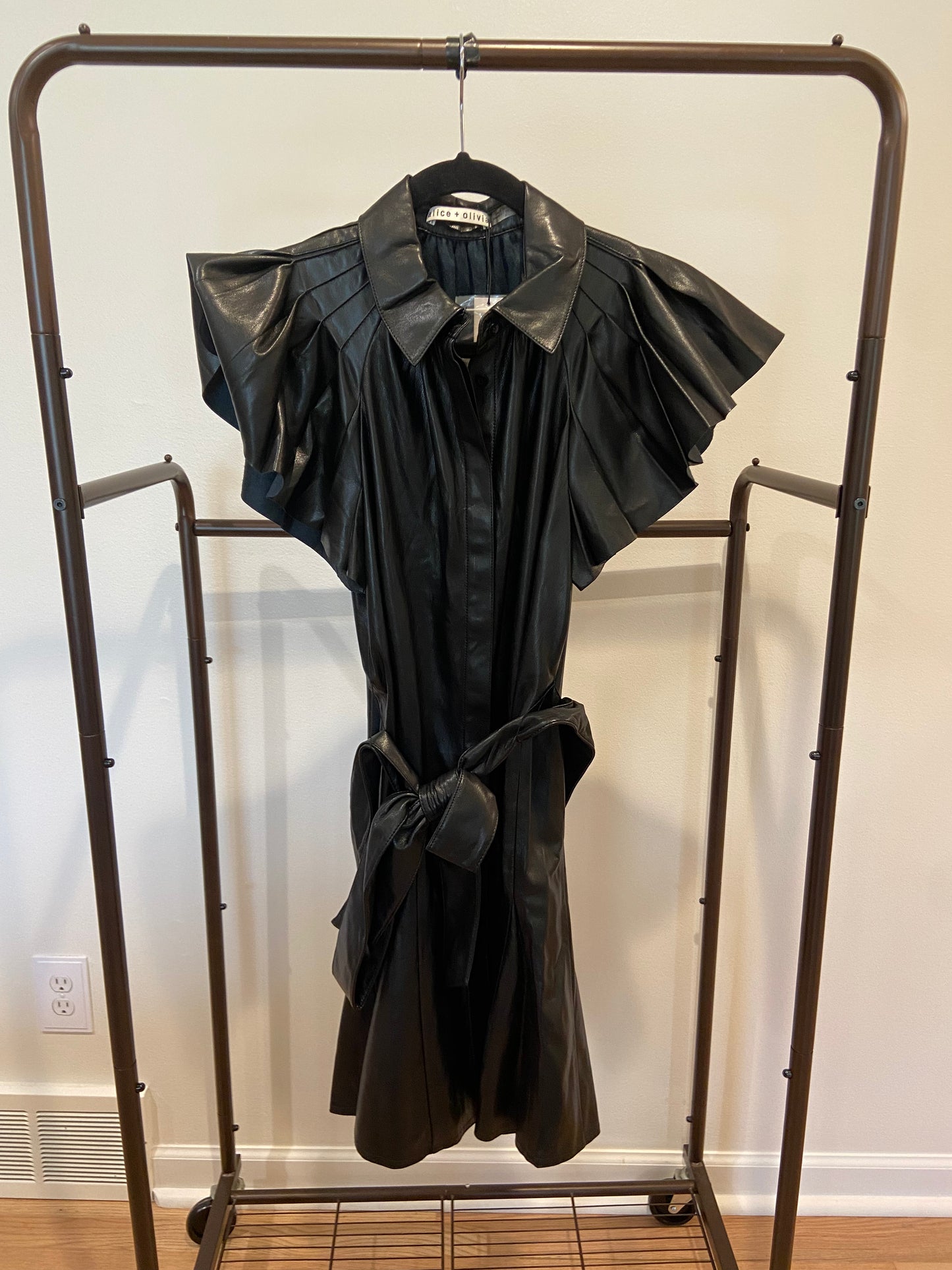 Alice and Olivia McKell Vegan Leather Flutter-Sleeve Mini Dress size 2