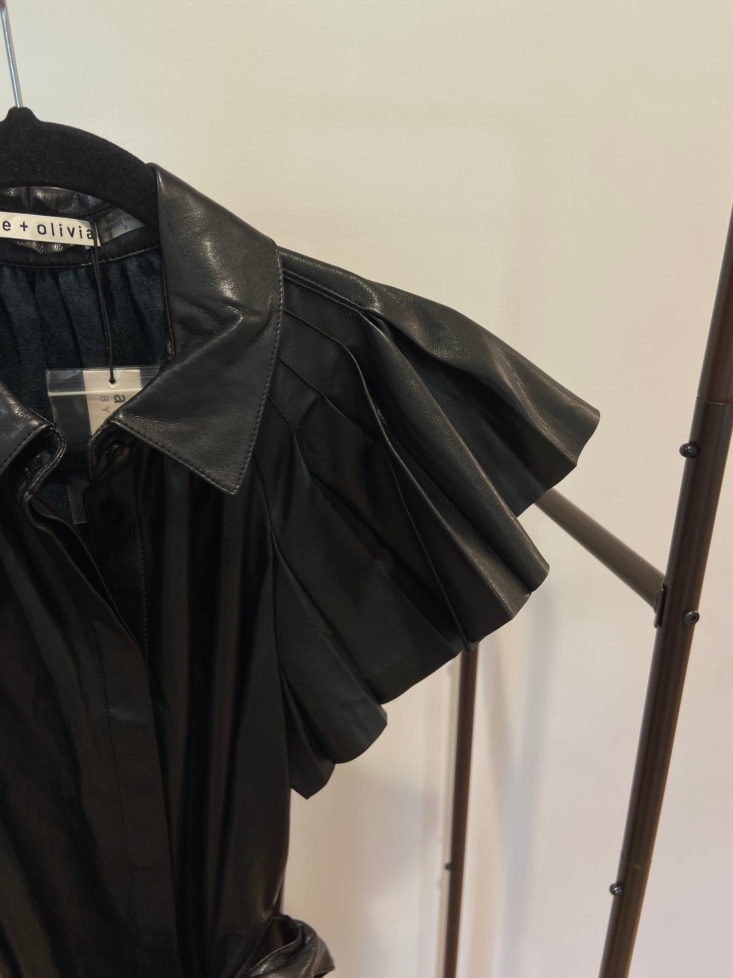 Alice and Olivia McKell Vegan Leather Flutter-Sleeve Mini Dress size 2