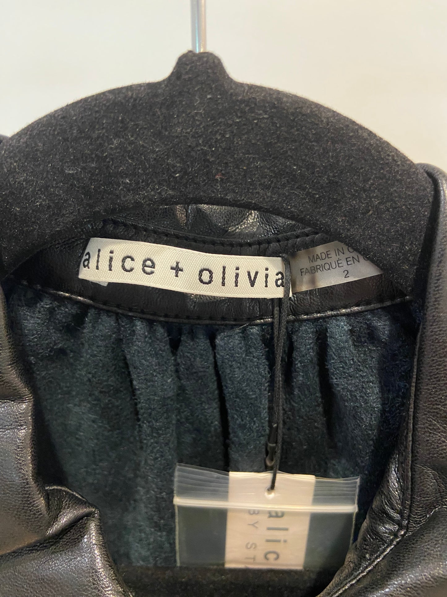 Alice and Olivia McKell Vegan Leather Flutter-Sleeve Mini Dress size 2